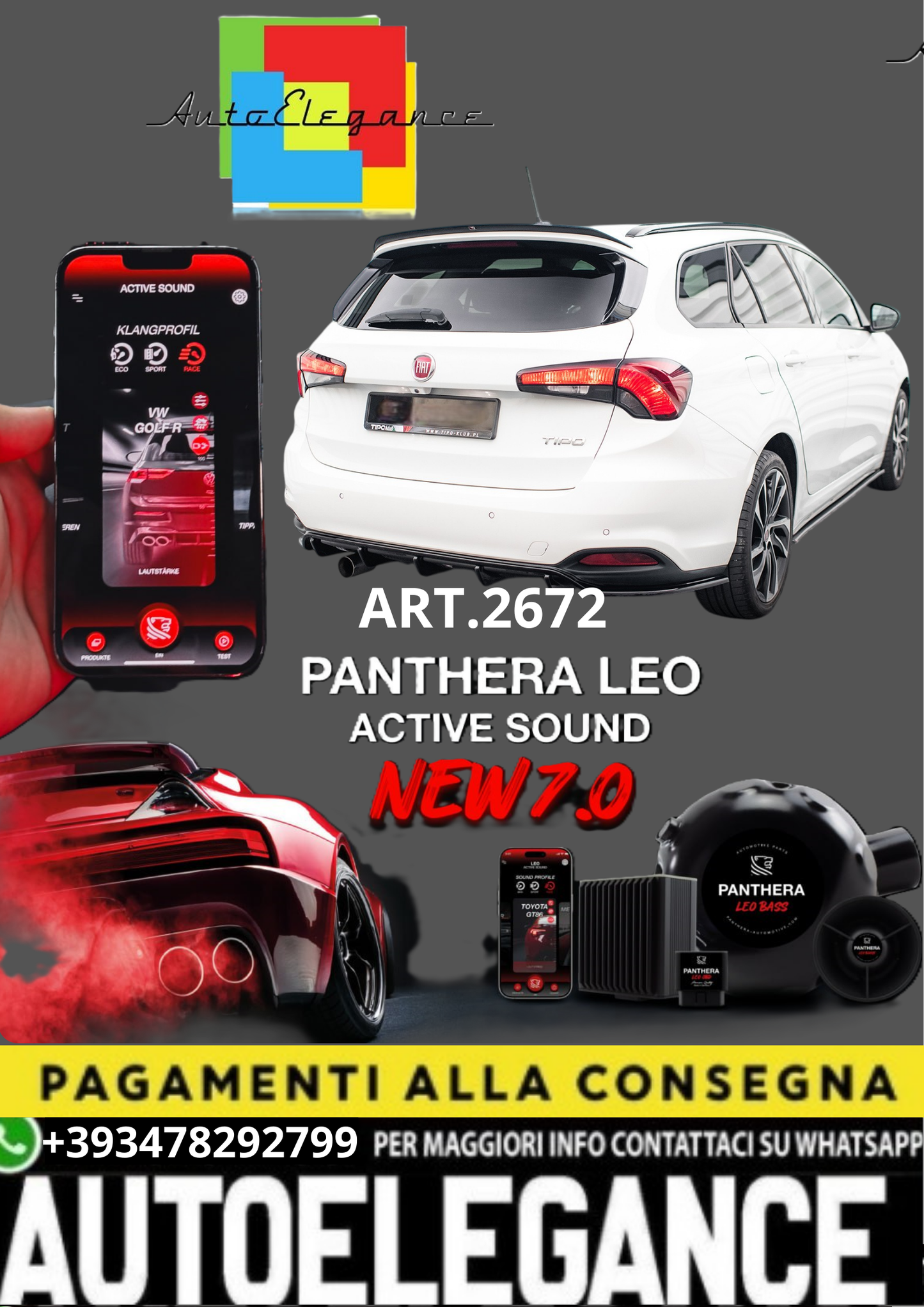 🎀ART.2672 PANTHERA SOUND SYSTEM ADATTO PER  Fiat Tipo S-Design🎀