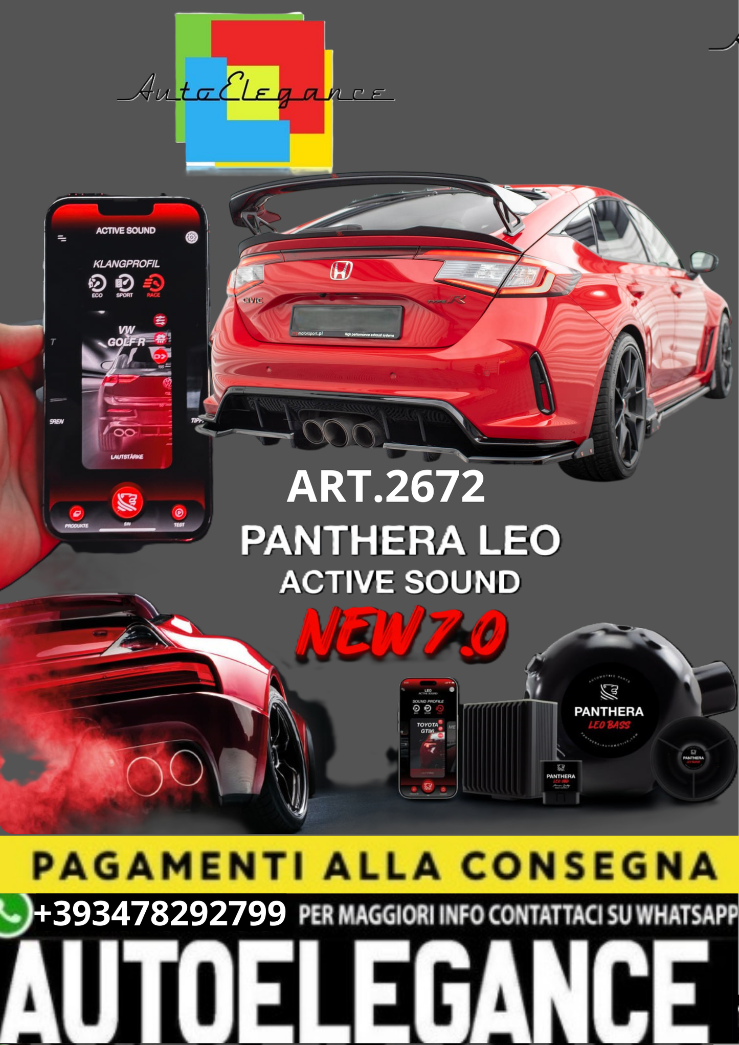 🎀ART.2672 PANTHERA SOUND SYSTEM ADATTO PER Honda Civic Type-R Mk 11🎀