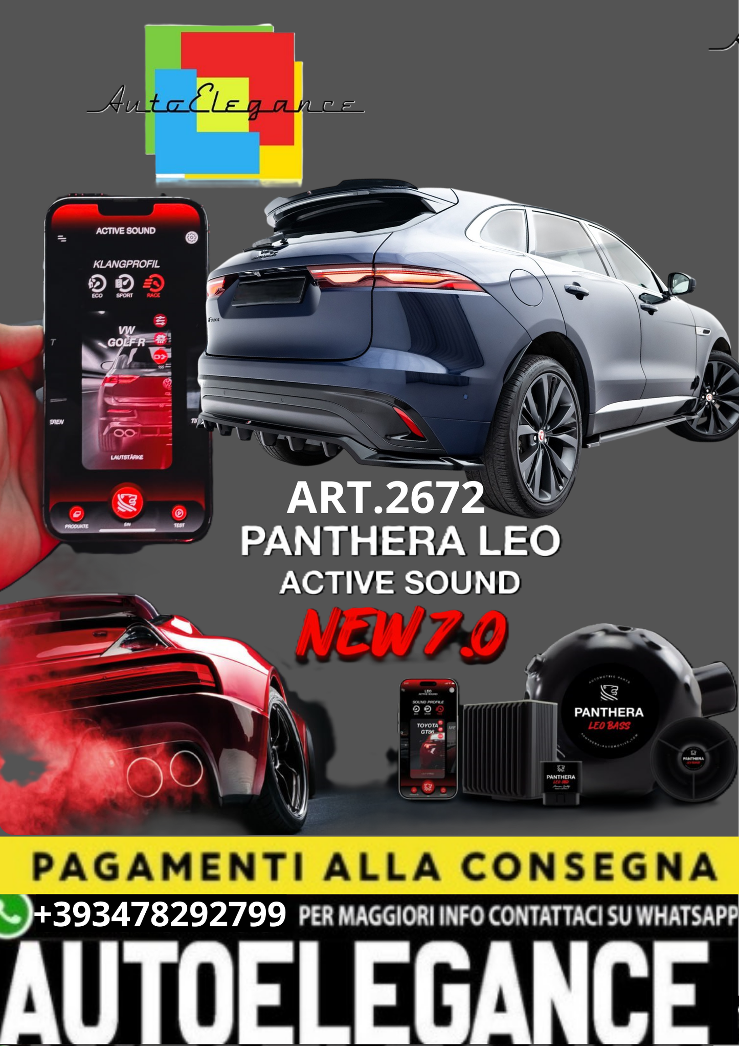🎀ART.2672 PANTHERA SOUND SYSTEM ADATTO PER Jaguar F-Pace R-Sport Mk1 Facelift🎀