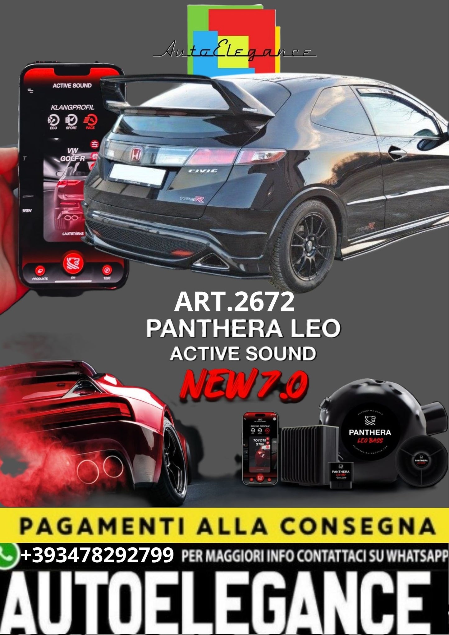 💥💣 ART.2672 PANTHERA SOUND SYSTEM ADATTO PER HONDA CIVIC VIII TYPE S/R 💣💥