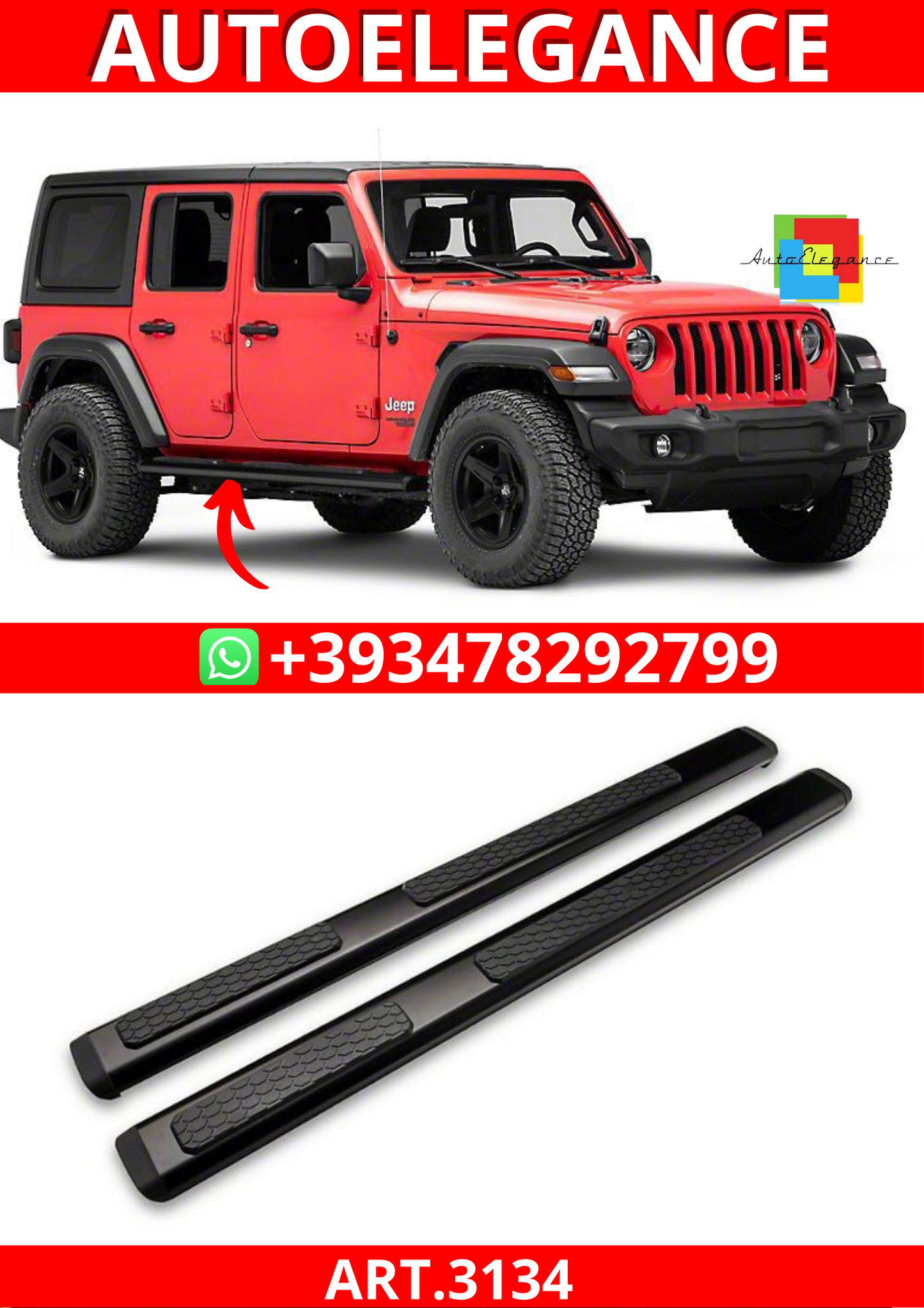 ART.3134  Pedane laterali in alluminio  JEEP  WRANGLER 18-23 JL 4 porte