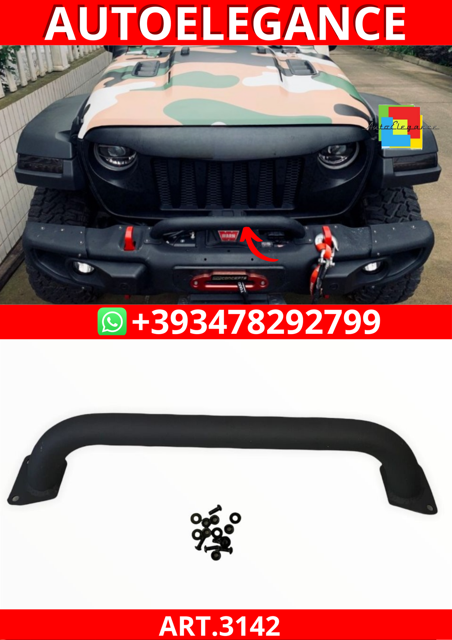 ART.3142  Bull Bar per Paraurti Anteriore in Alluminio JEEP WRANGLER 18-23