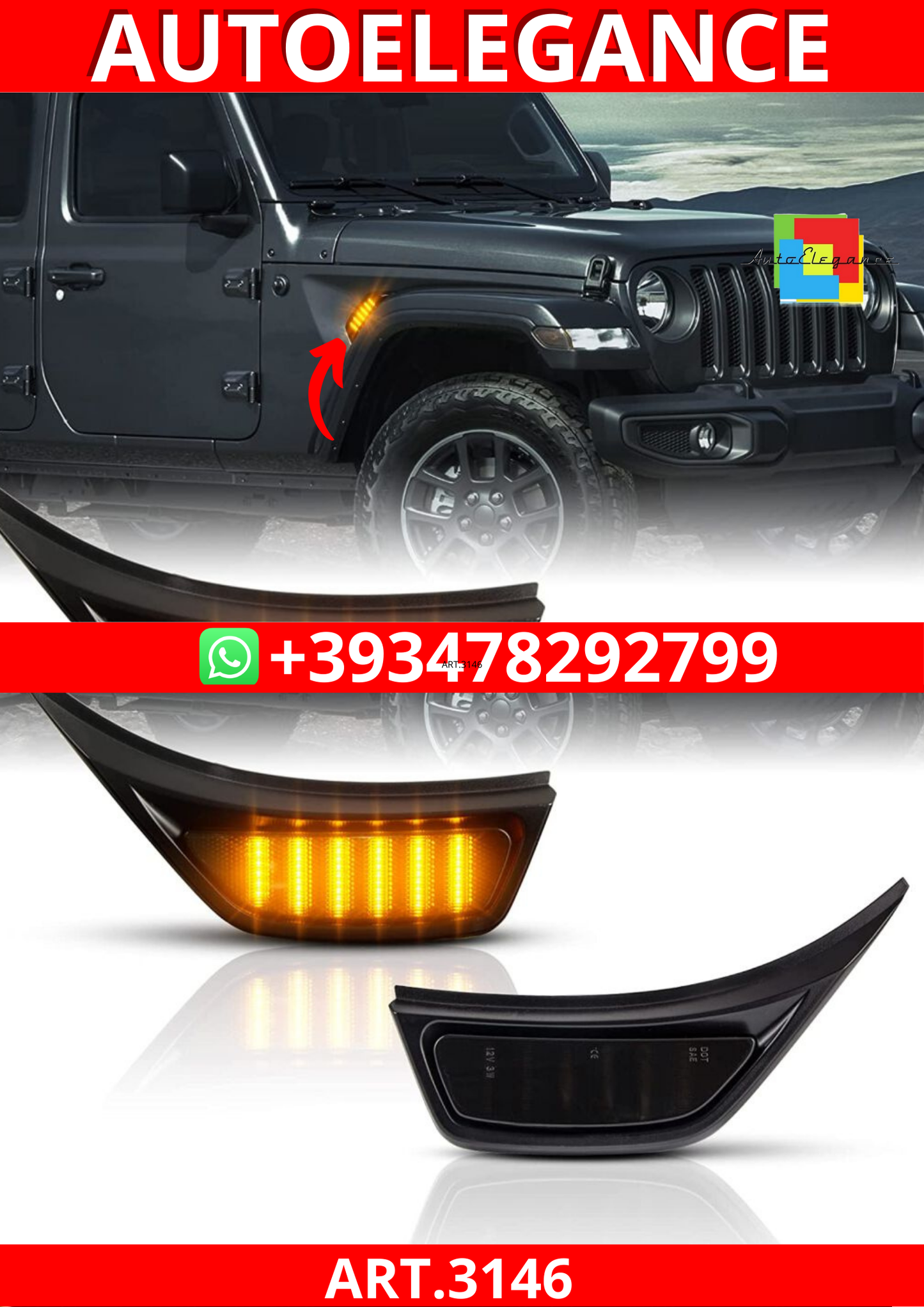 ART.3146  Indicatori laterali dinamici a doppio LED JEEP WRANGLER 18-23
