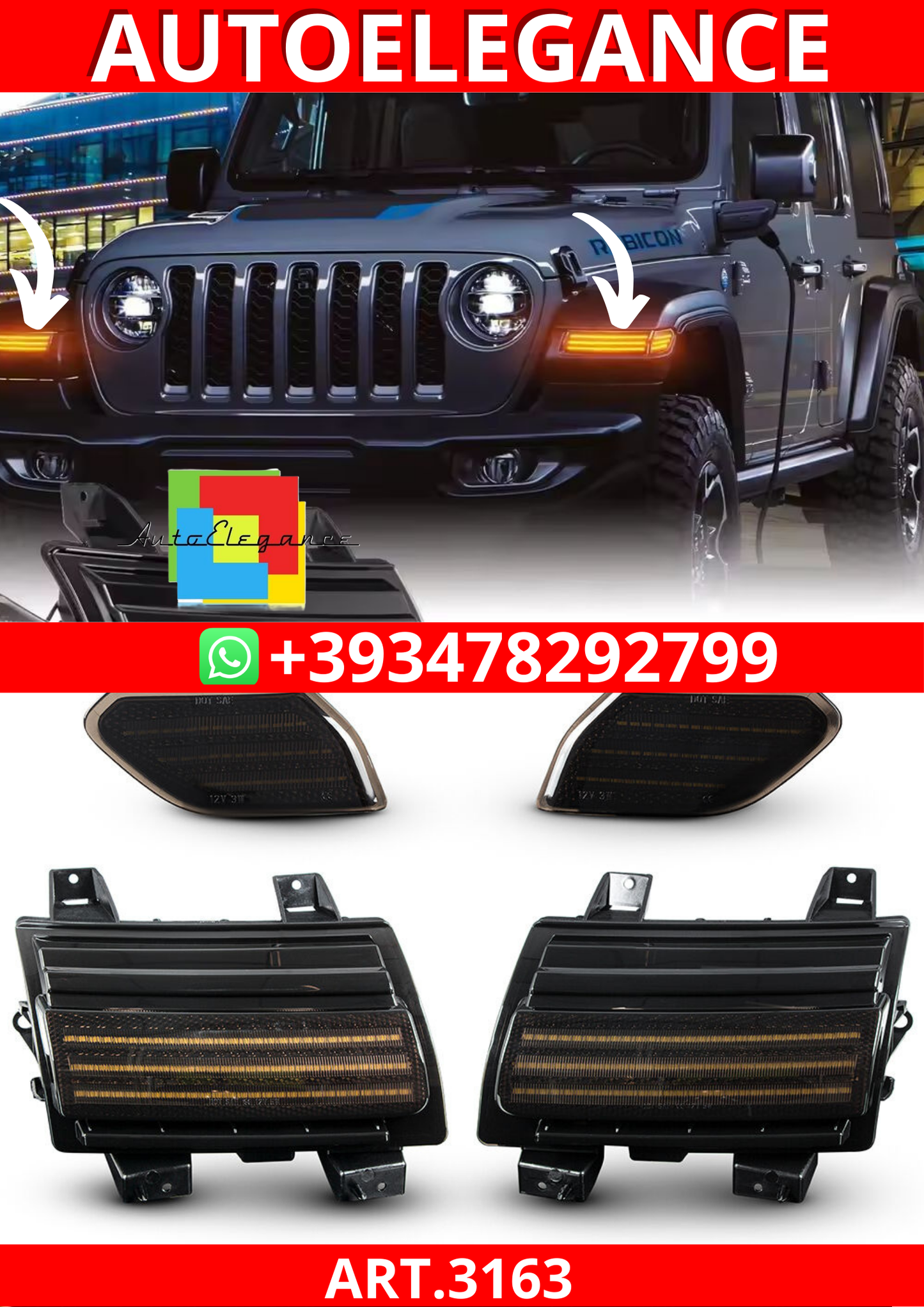 ART.3163  Frecce LED fumé V2+DRL+indicatori laterali JEEP WRANGLER  18-23