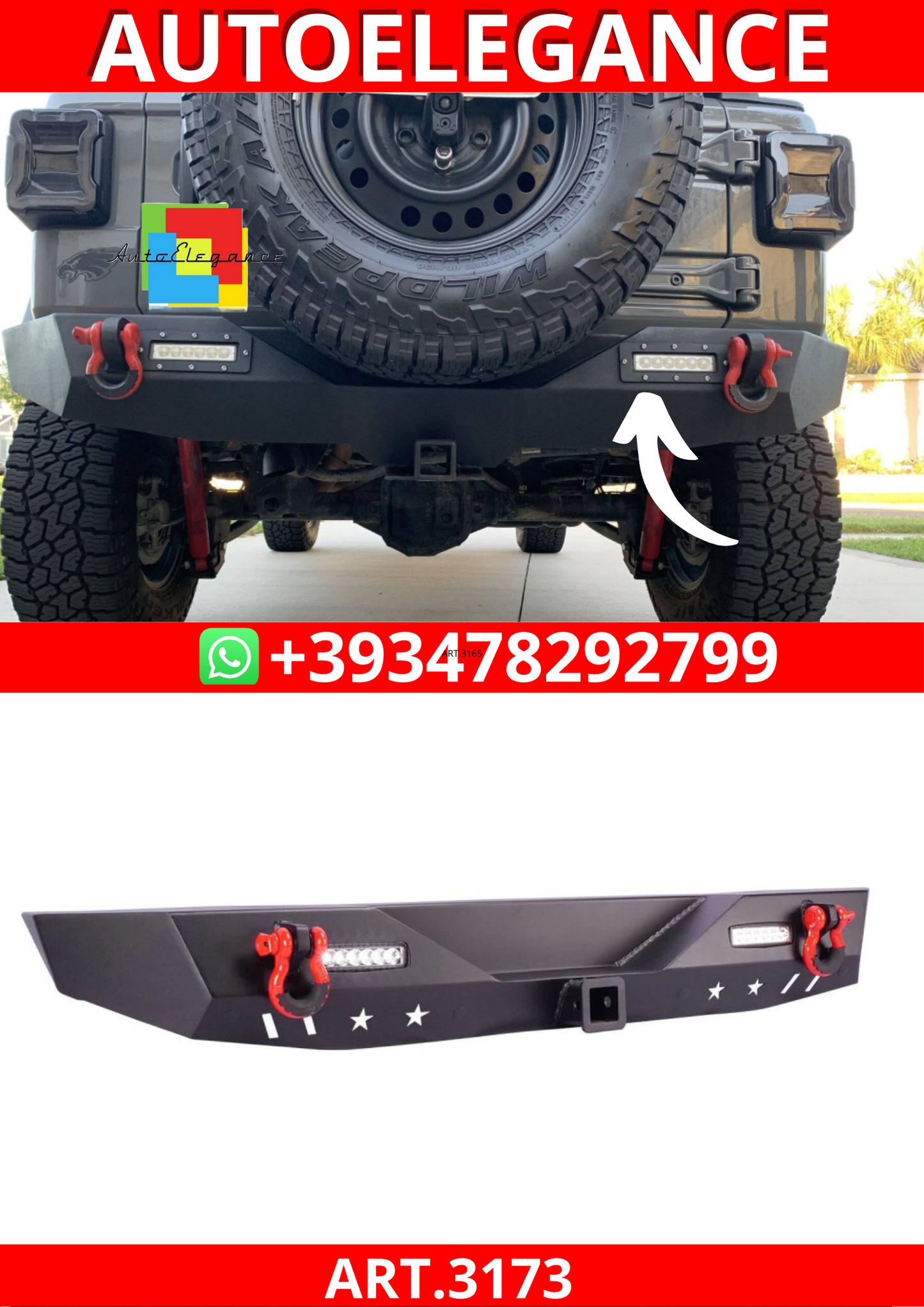 ART.3173  Paraurti posteriore +Rings & LED JEEP WRANGLER 18-24