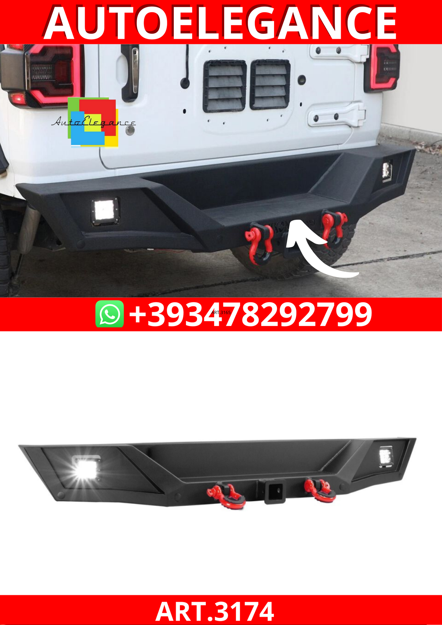 ART.3174  Paraurti posteriore+Rings & LED JEEP WRANGLER 18-24
