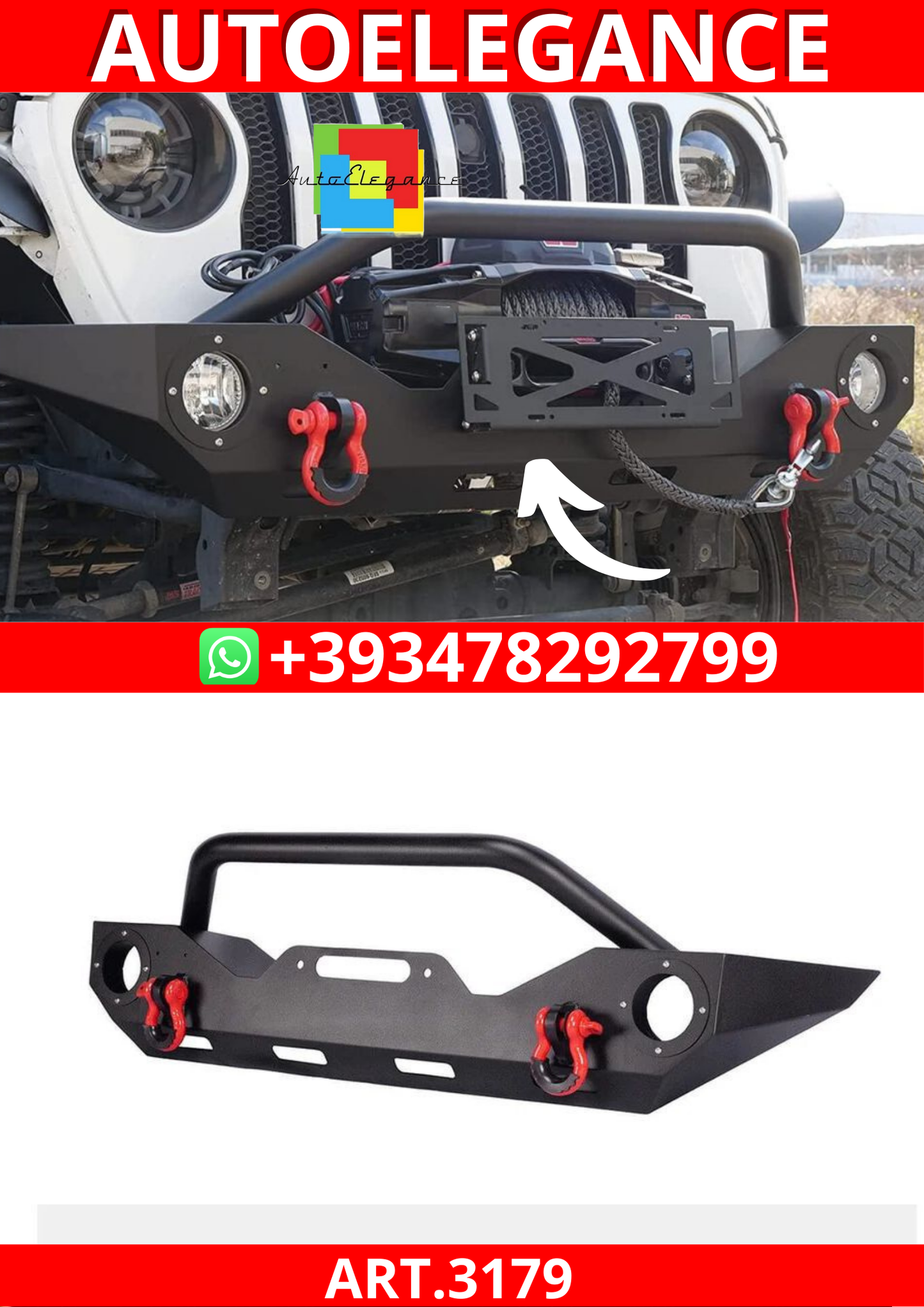ART.3179 Paraurti anteriore Ring,Bull Bar e fendinebbia JEEP WRANGLER 18-24