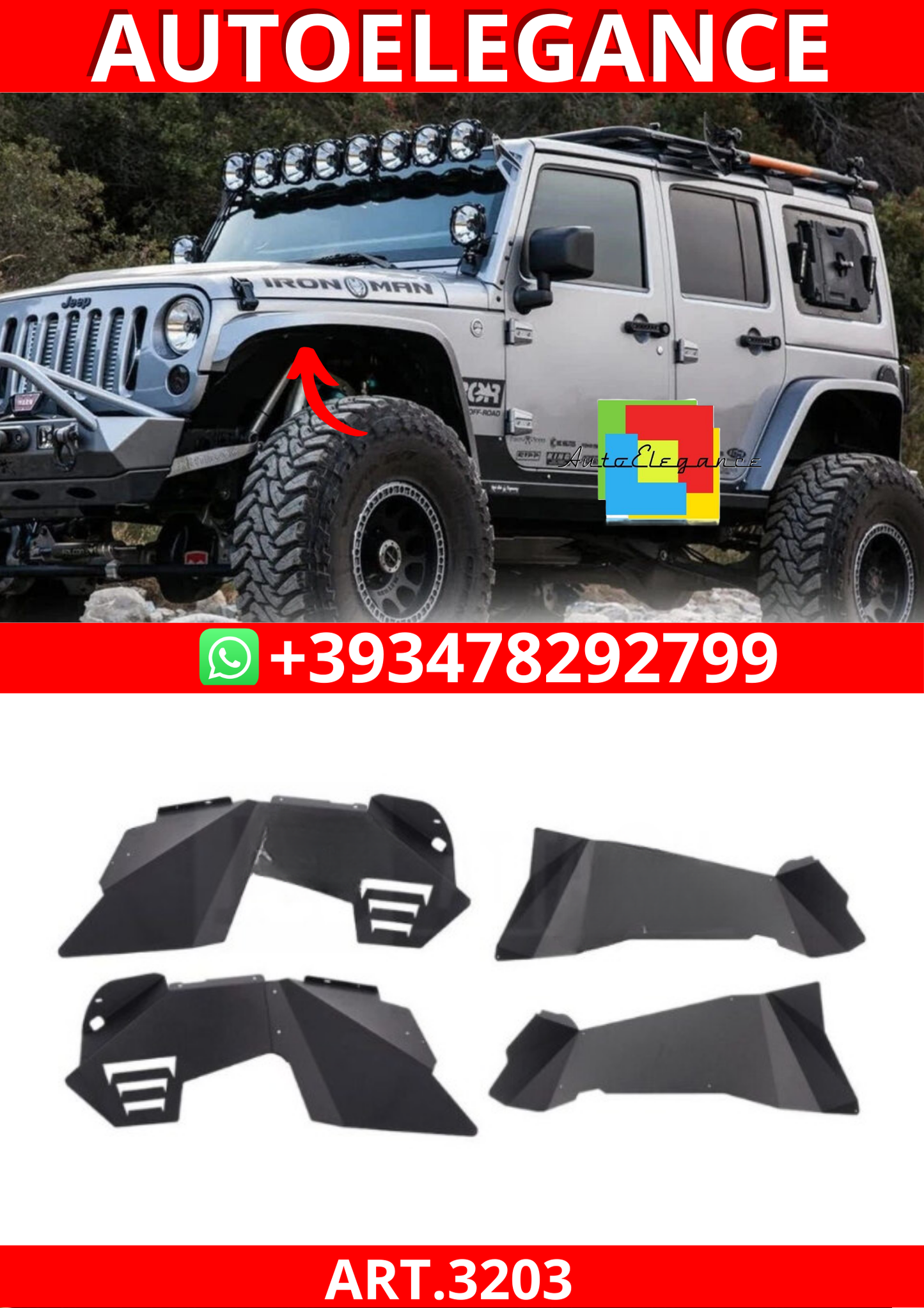 ART.3203 Rivestimenti parafango anteriori posteriori V1 JEEP WRANGLER 07-17