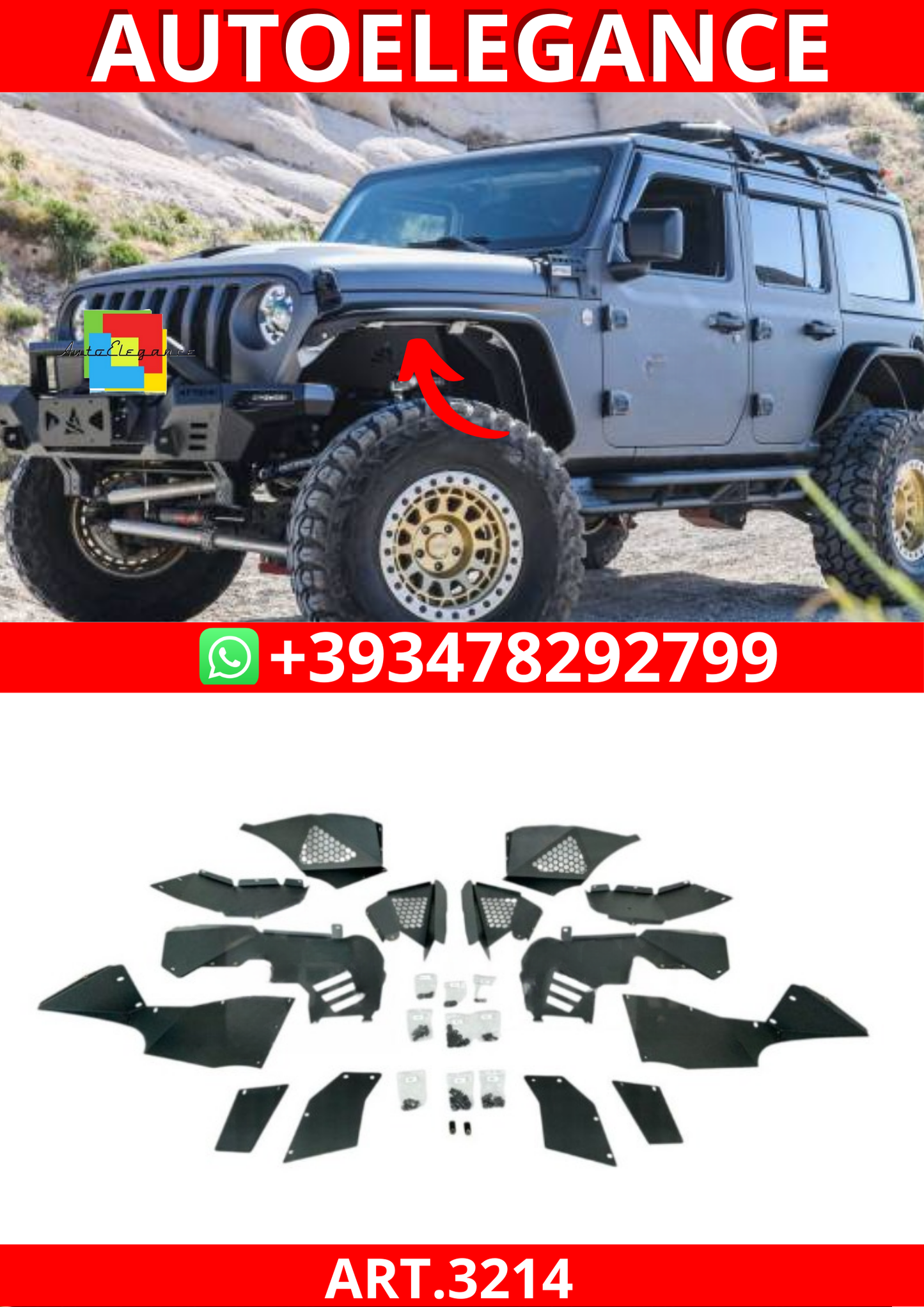 ART.3214  V1 Rivestimenti parafango anteriori e posteriori JEEP WRANGLER 18+