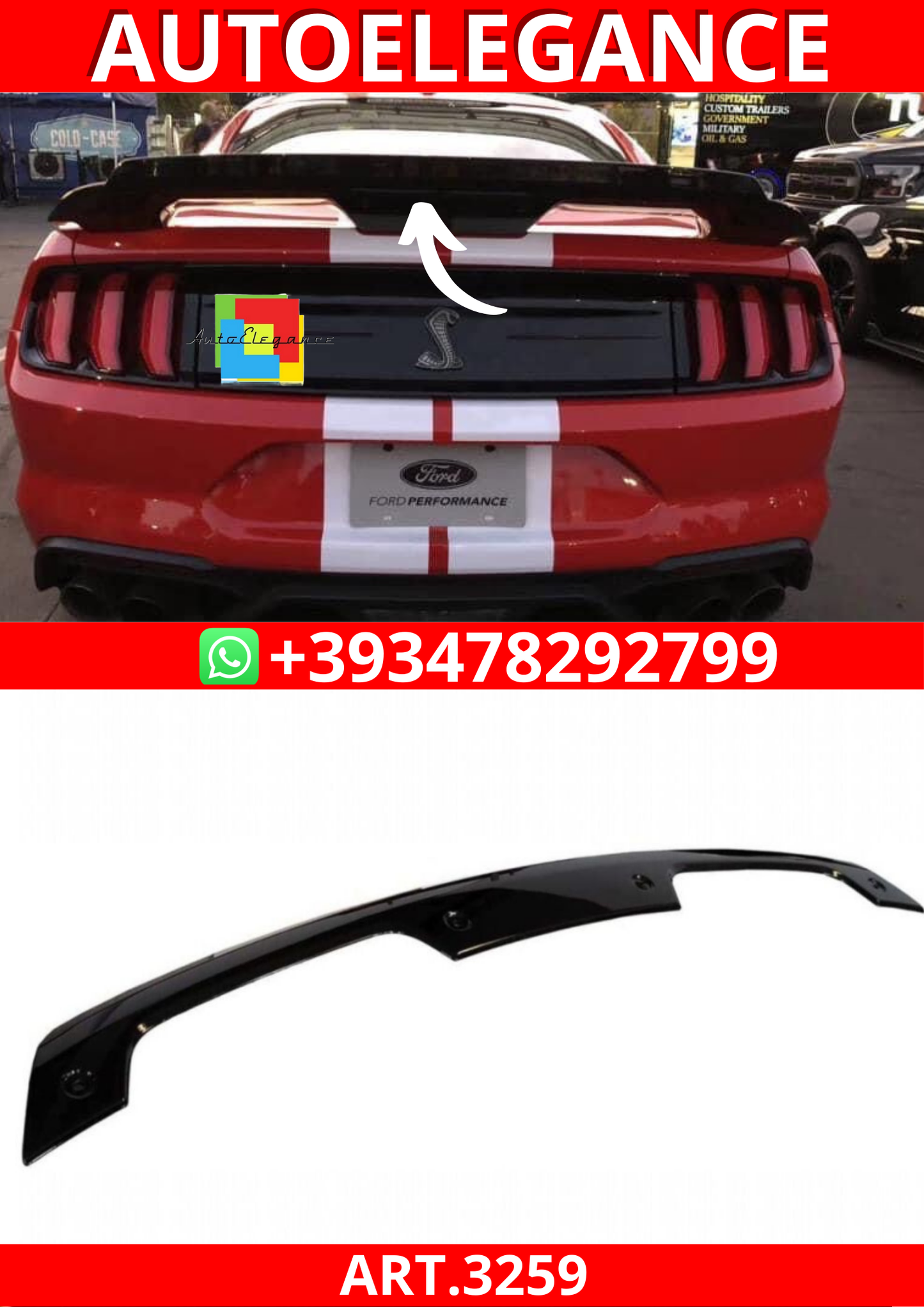 ART.3259 Flap Gurney per spoiler posteriore GT500 Nero lucido FORD MUSTANG