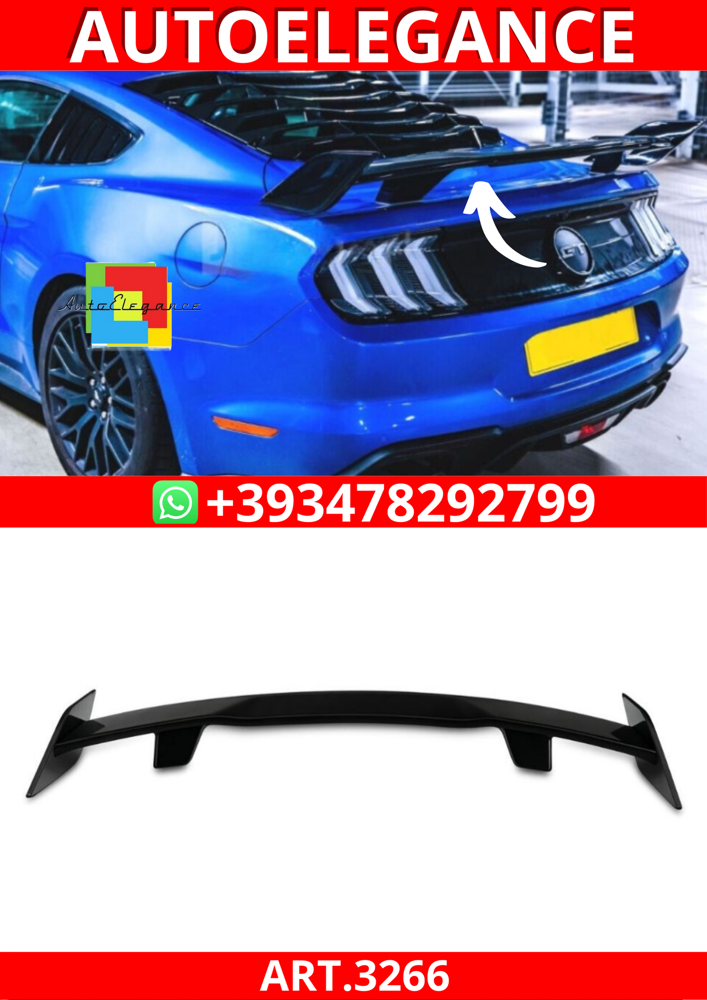 ART.3266 Spoiler posteriore stile GT F35 Nero lucido FORD MUSTANG 15-23