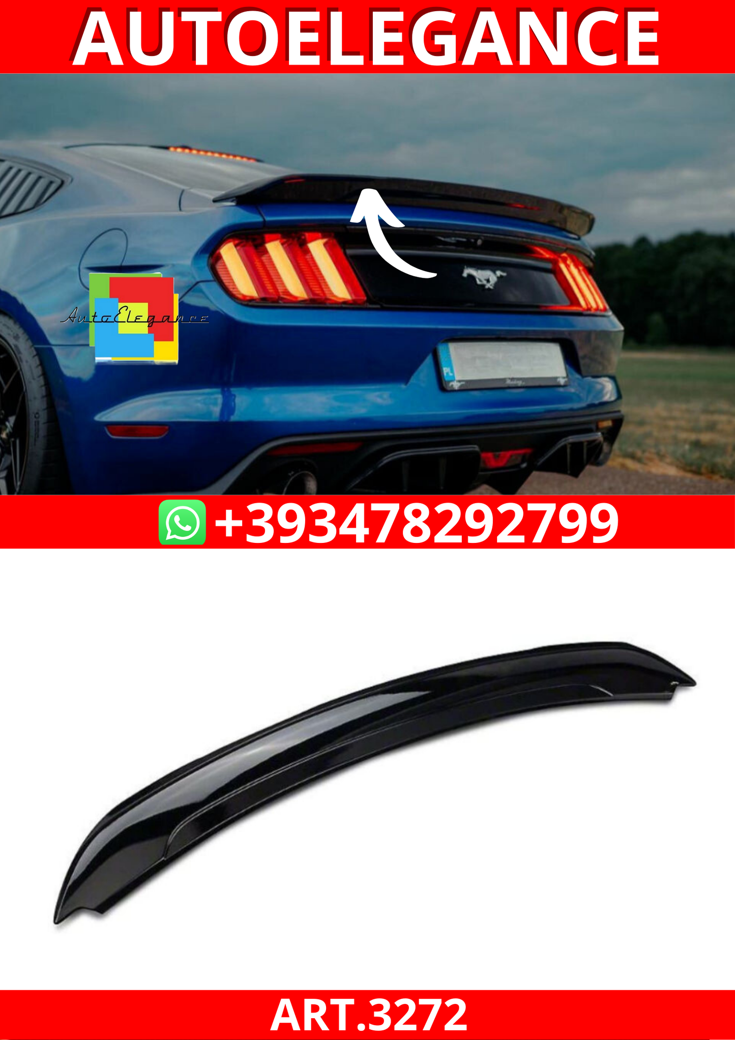 ART.3272  Spoiler posteriore Stile GT350 Nero lucido FORD MUSTANG 15-23