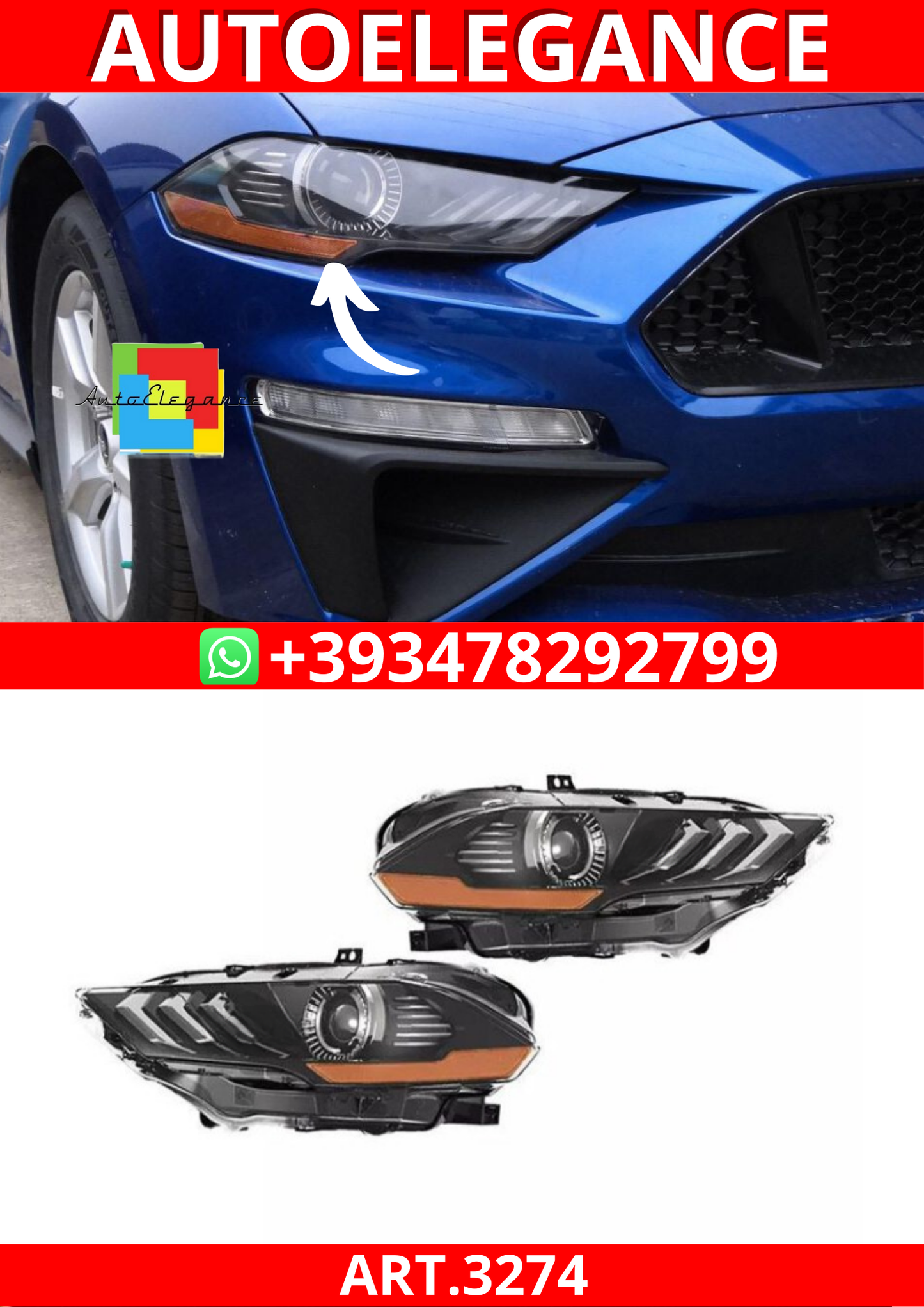 💕ART.3274  Fari Proiettore Full LED Set FORD MUSTANG 18-23