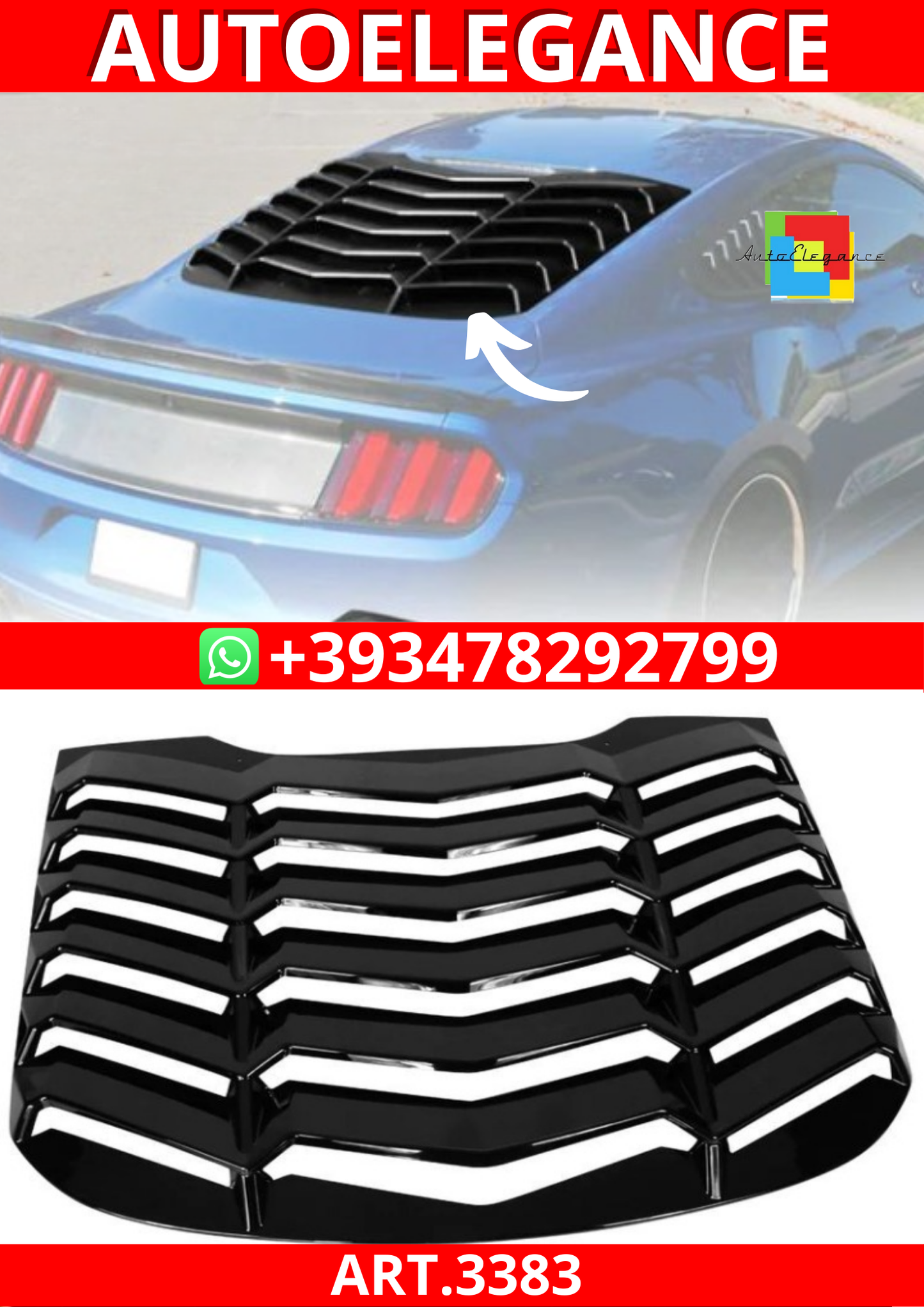 ART.3383 Feritoie Lunotto – LV Style – Nero lucido FORD MUSTANG 15-23
