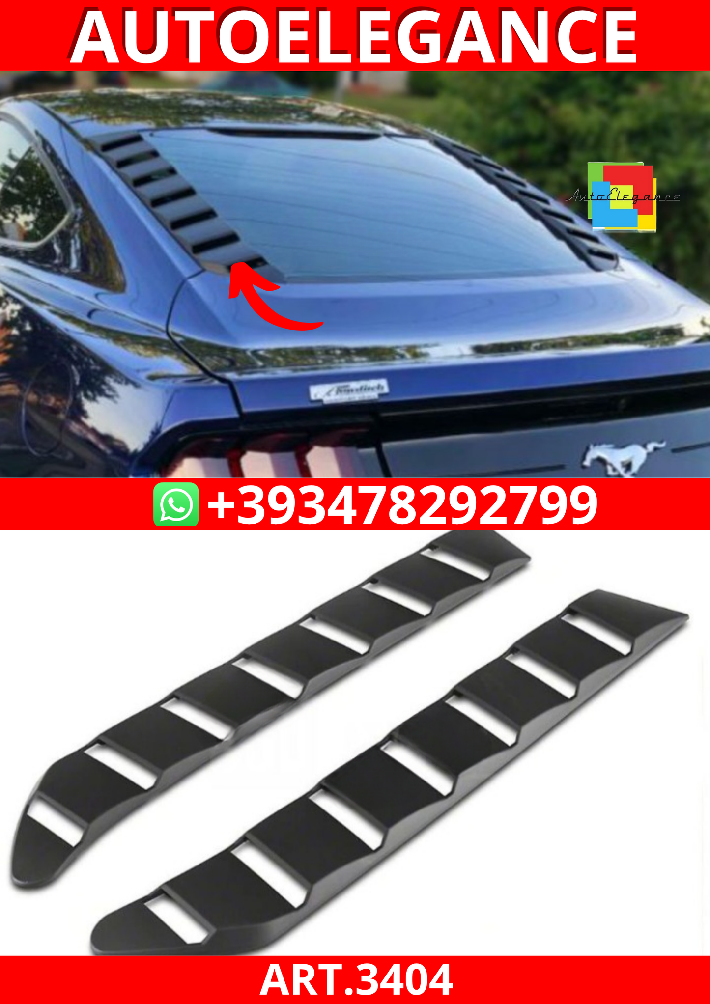 ART.3404 Griglie Lunotto Stile sportivo Nero opaco FORD MUSTANG 15-23