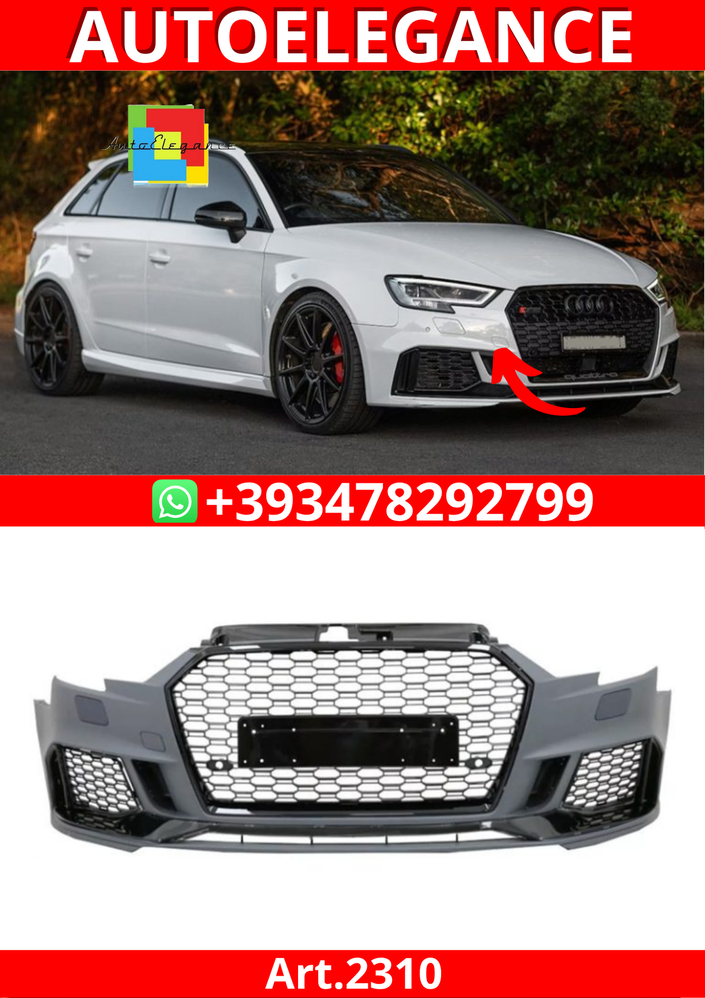 Art.2310 PARAURTI ANTERIORE AUDI A3 8V 2017-2020 LOOK RS3