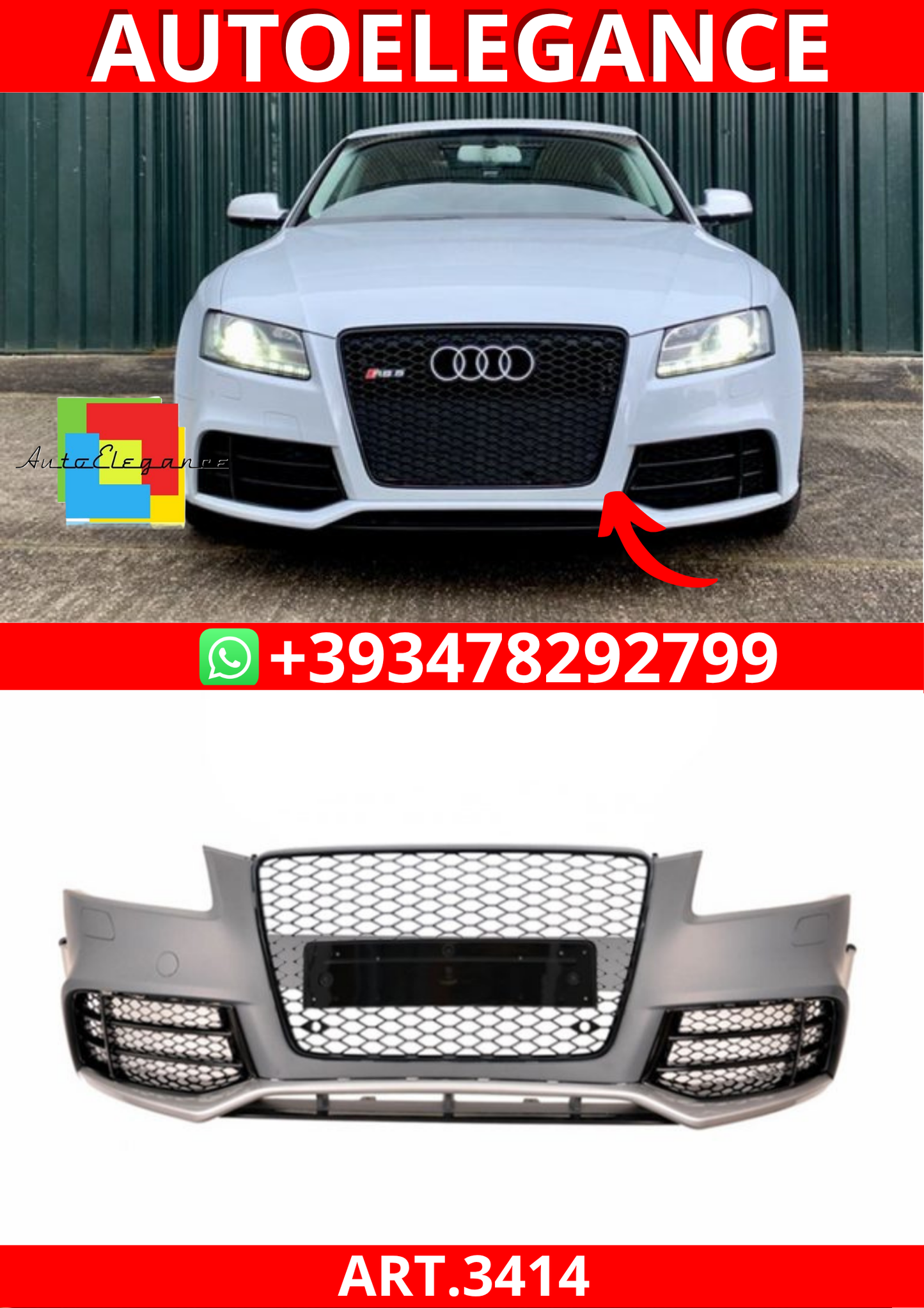 ART.3414 Paraurti anteriore RS5 Look Audi A5 8T 2007-2012Coupe Cabrio Sport