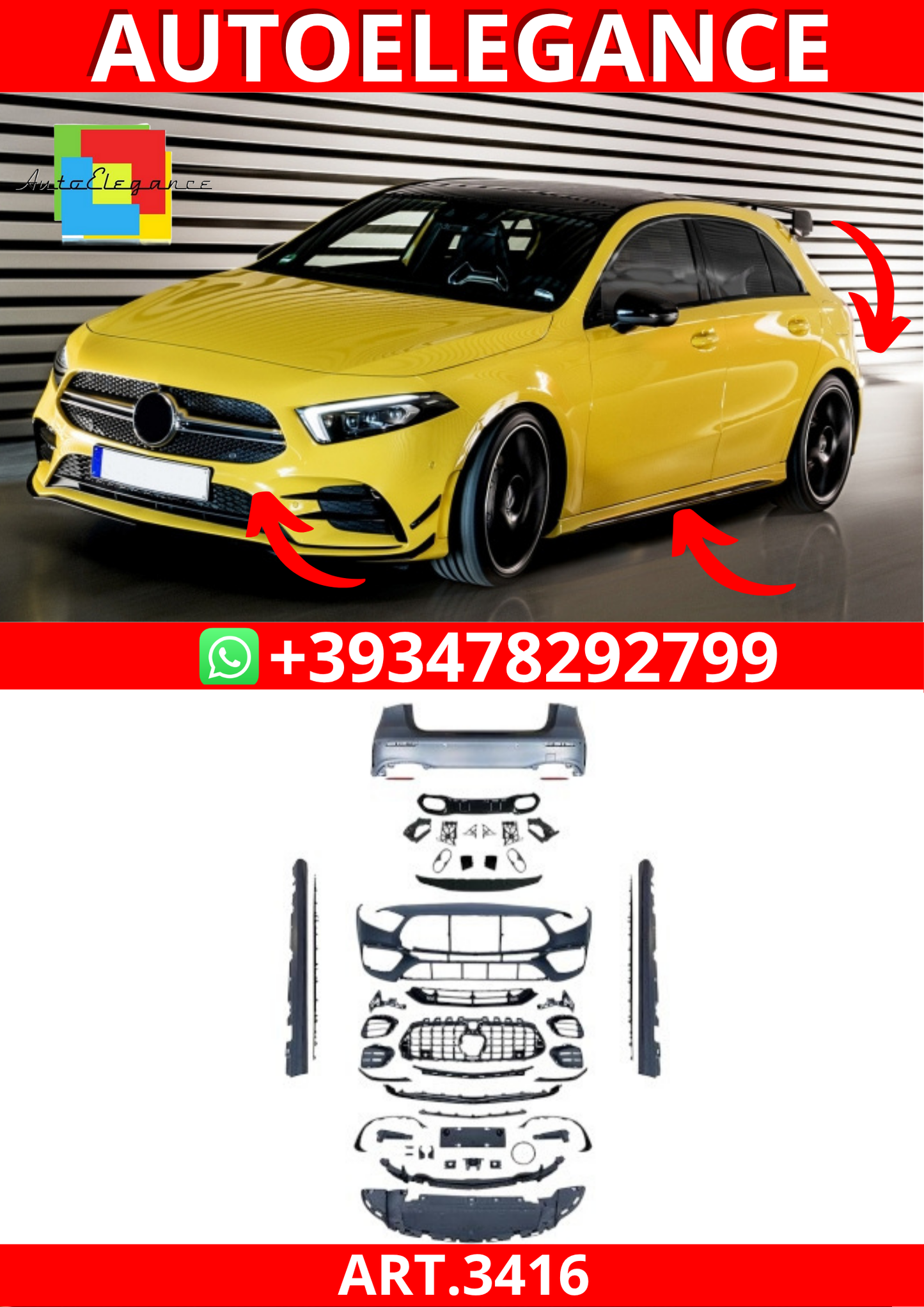 ART.3416  BODYKIT A45 AMG look  Mercedes Classe A (W177) Hatchback 2018+