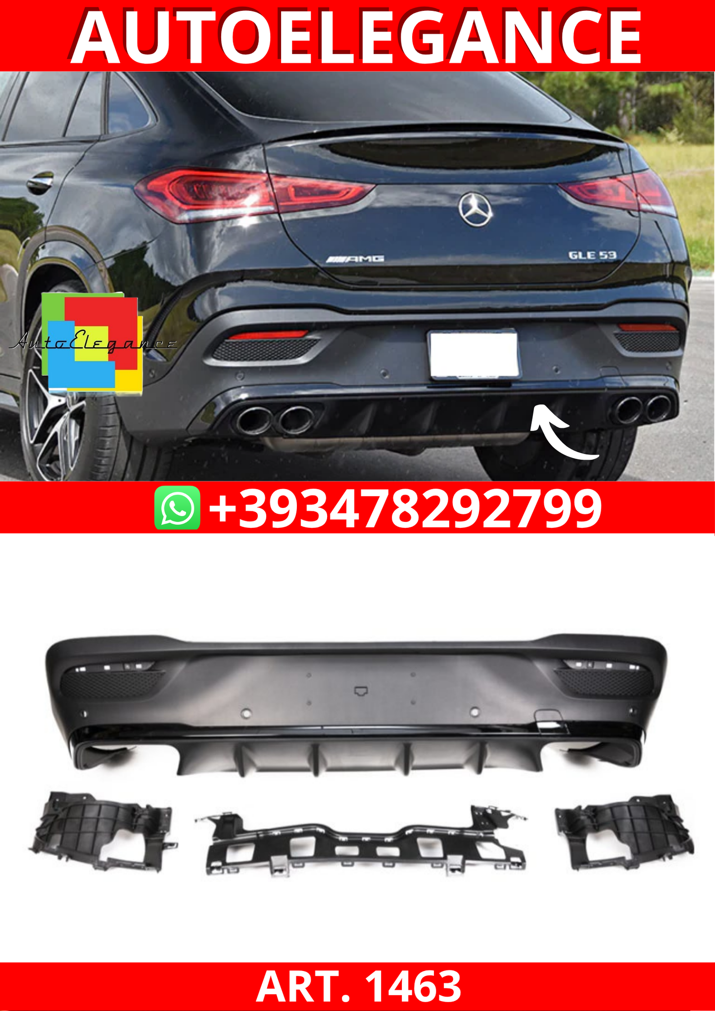 ART. 1463 DIFFUSORE  MERCEDES GLE C167 2019+ COUPE AMG LOOK GLE63