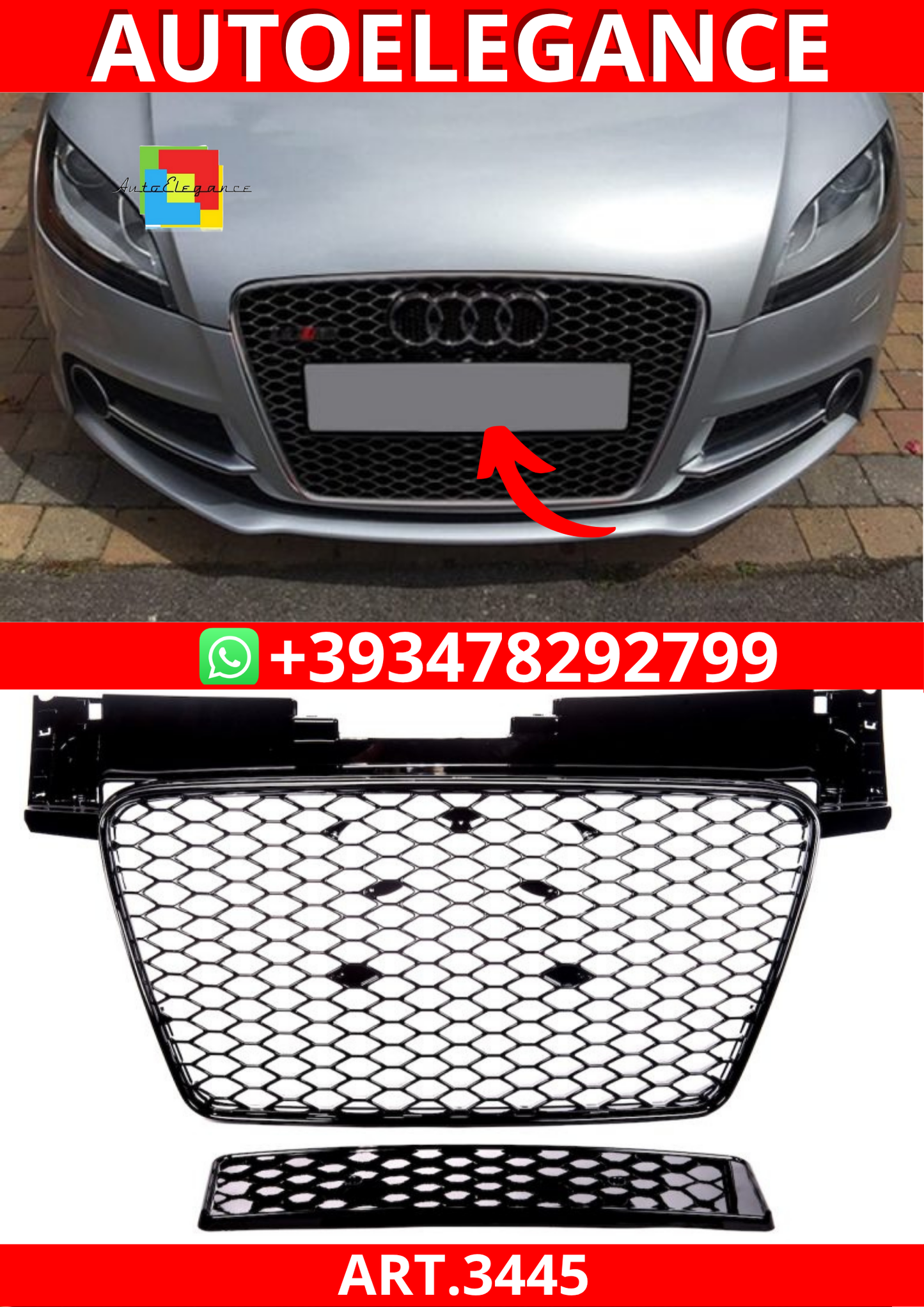 ART.3445  Griglia RS Look per Audi TT (8J) 2006-2014 Nero Lucido