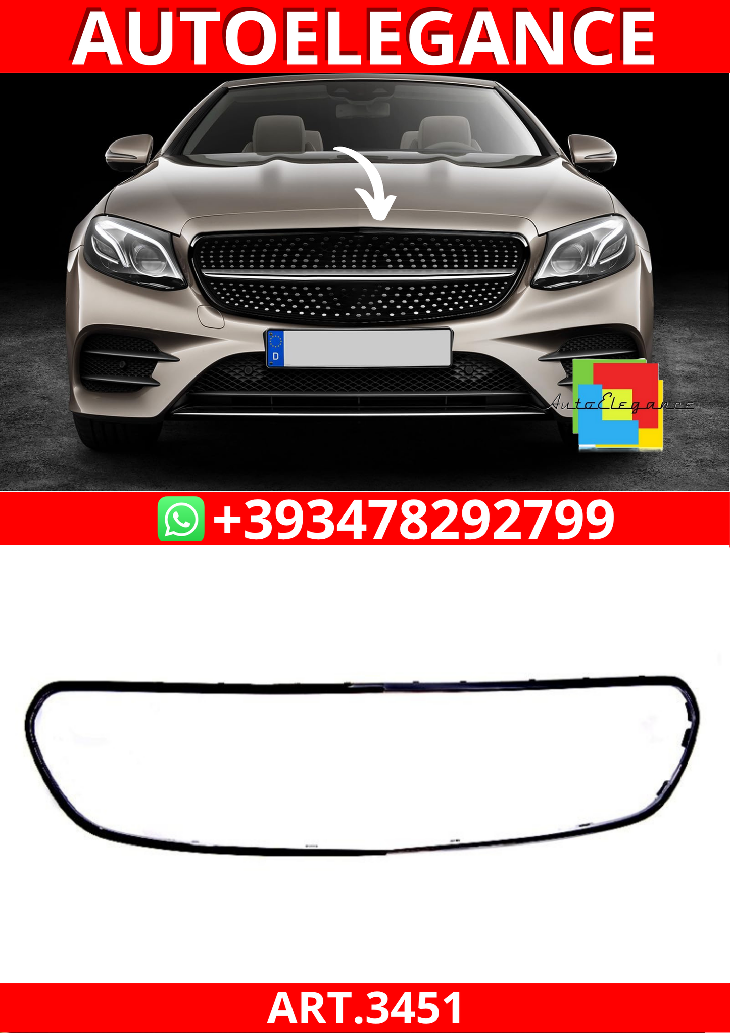ART.3451 Copertura cornice griglia nero lucido per Mercedes Classe E(W213)