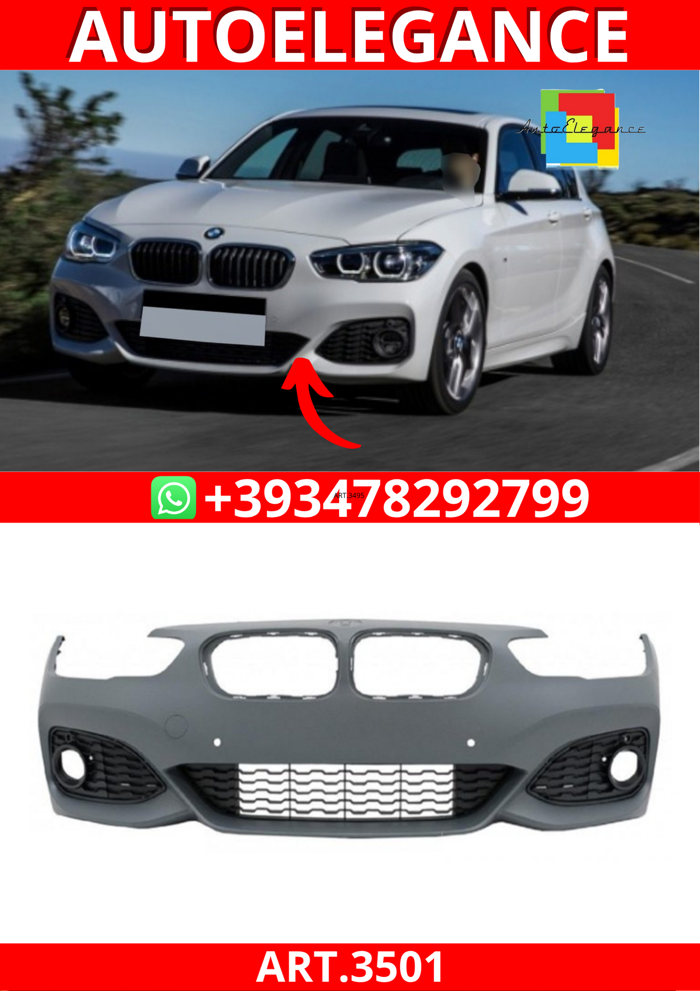 ART.3501 Paraurti anteriore M-Sport Look per BMW Serie1 F20,F21 15-19