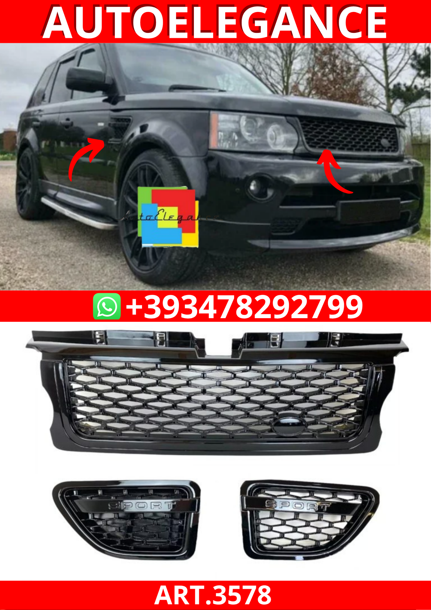 ART.3578  Griglia Range Rover Sport L320 2005-2009 Autobiography Nero lucido