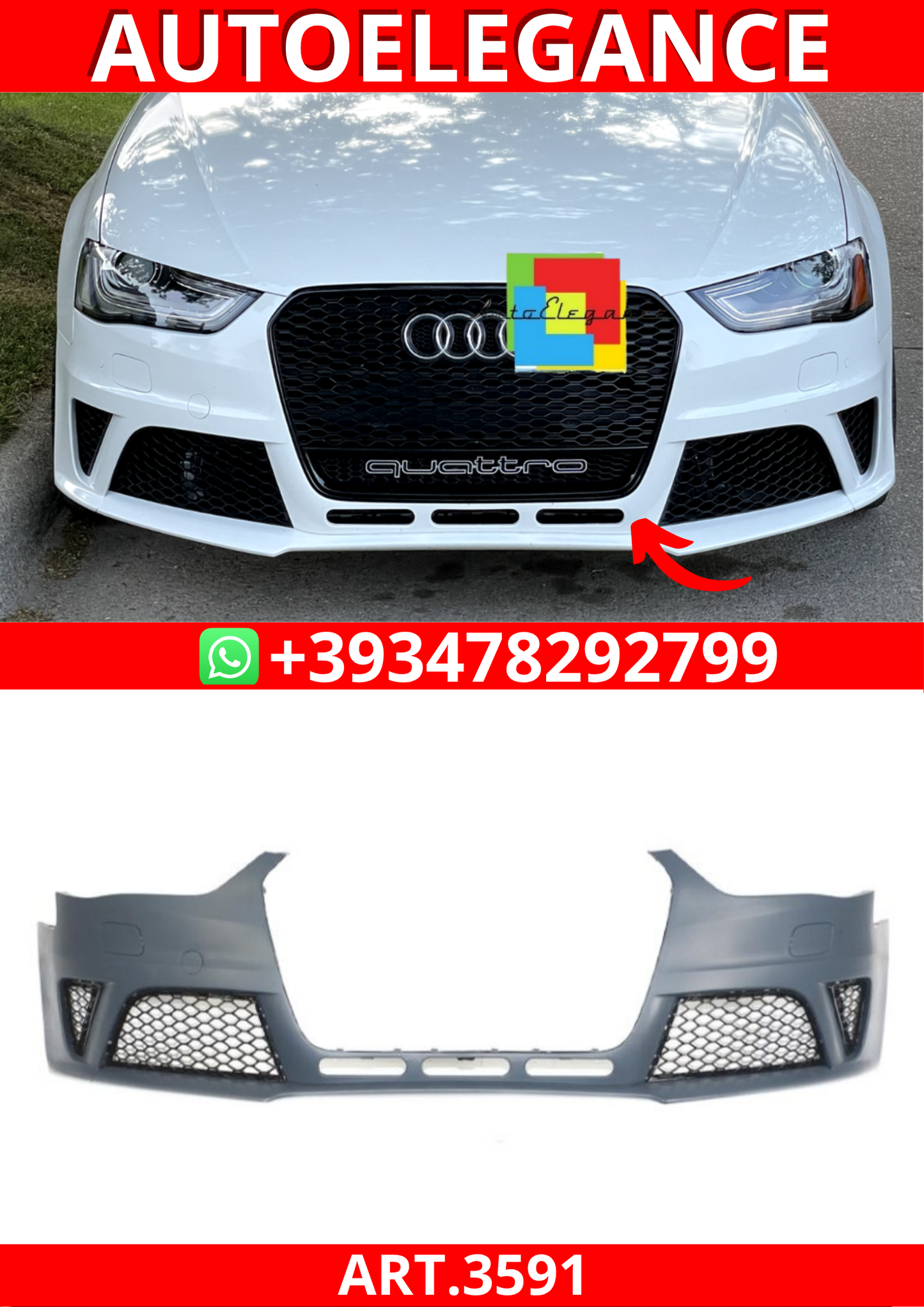 ART.3591 Paraurti anteriore RS4 Look per Audi A4 B8 (8K)Facelift 2012-2015