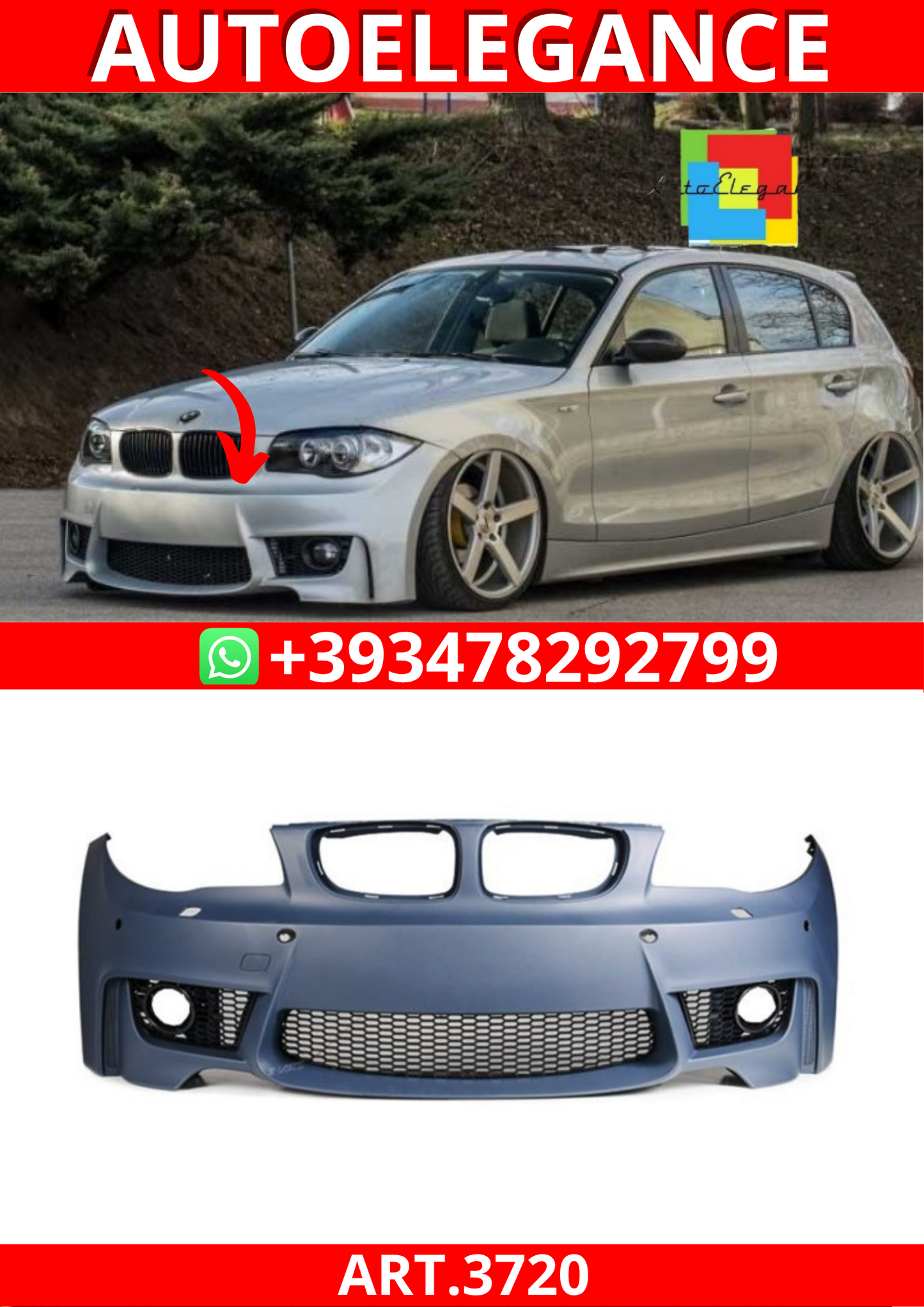 ART.3720  Paraurti anteriore 1M Look SRA  Bmw 1 E81,E82,E87,E88 PDC