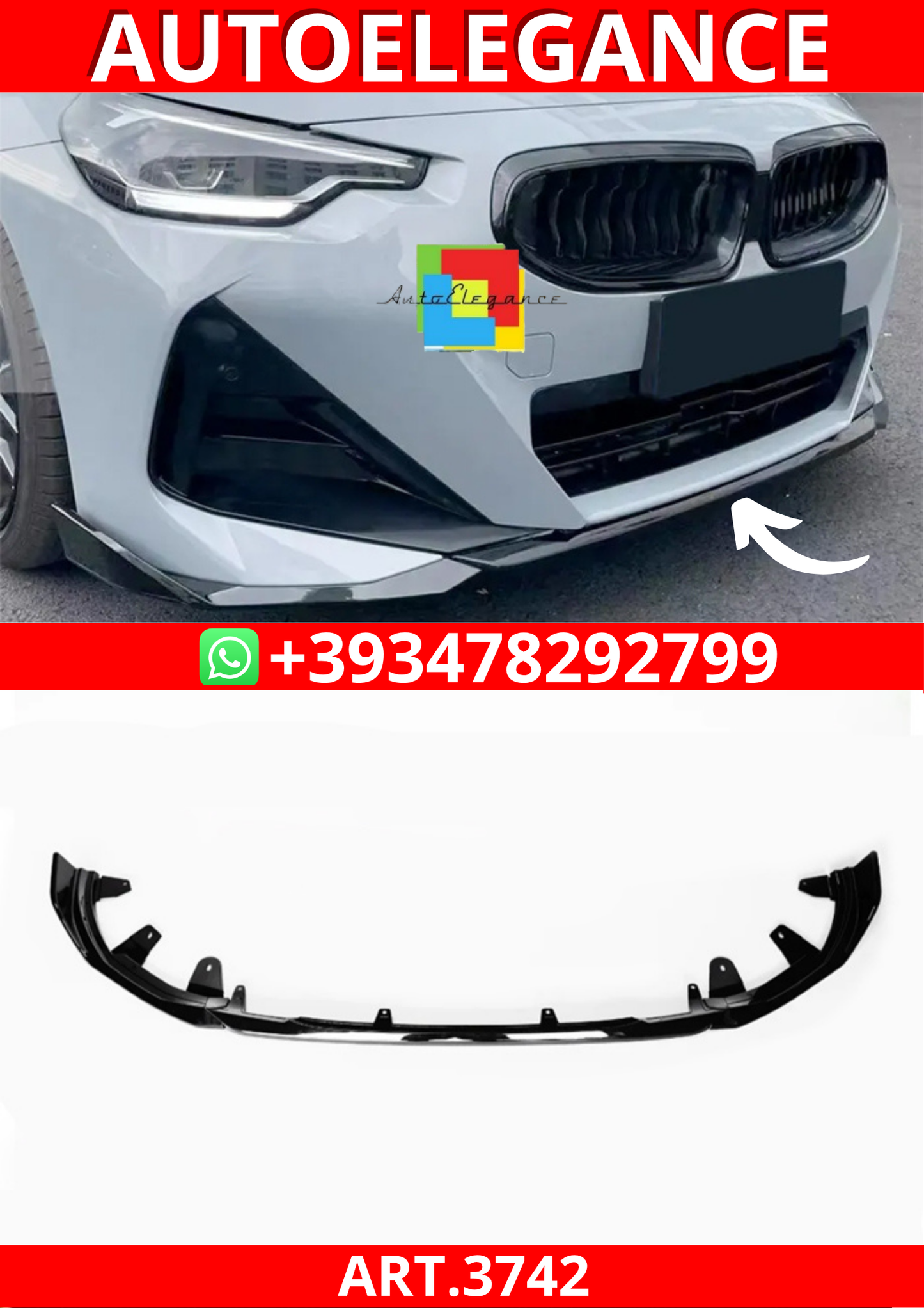 ART.3742 SPLITER ANTERIORE M Perfromance Bmw 2 G42 2021+ Nero Lucido