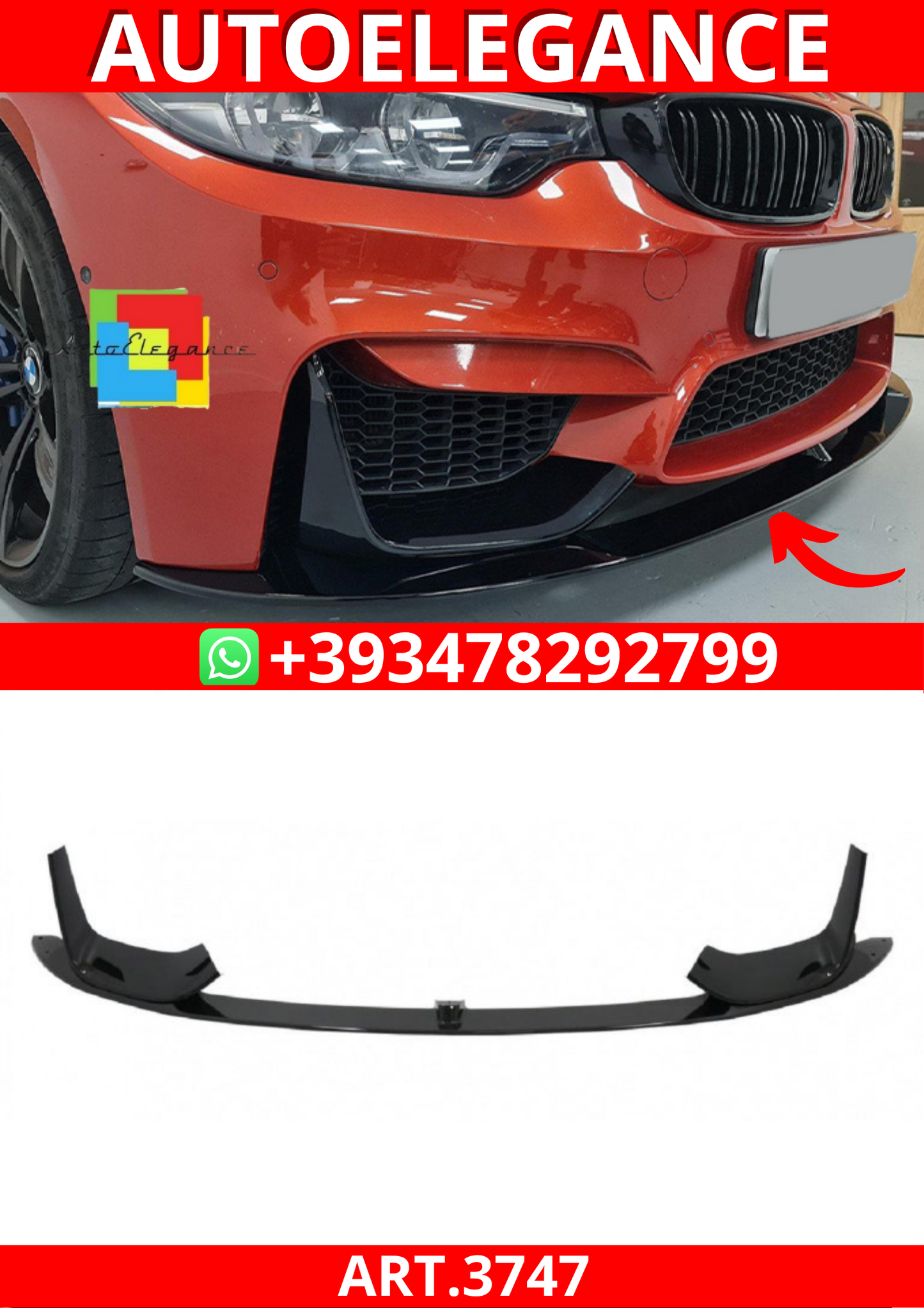 ART.3747 Splitter Anteriore Bmw 4 (F32)(F36)2013-2020 Nero Lucido