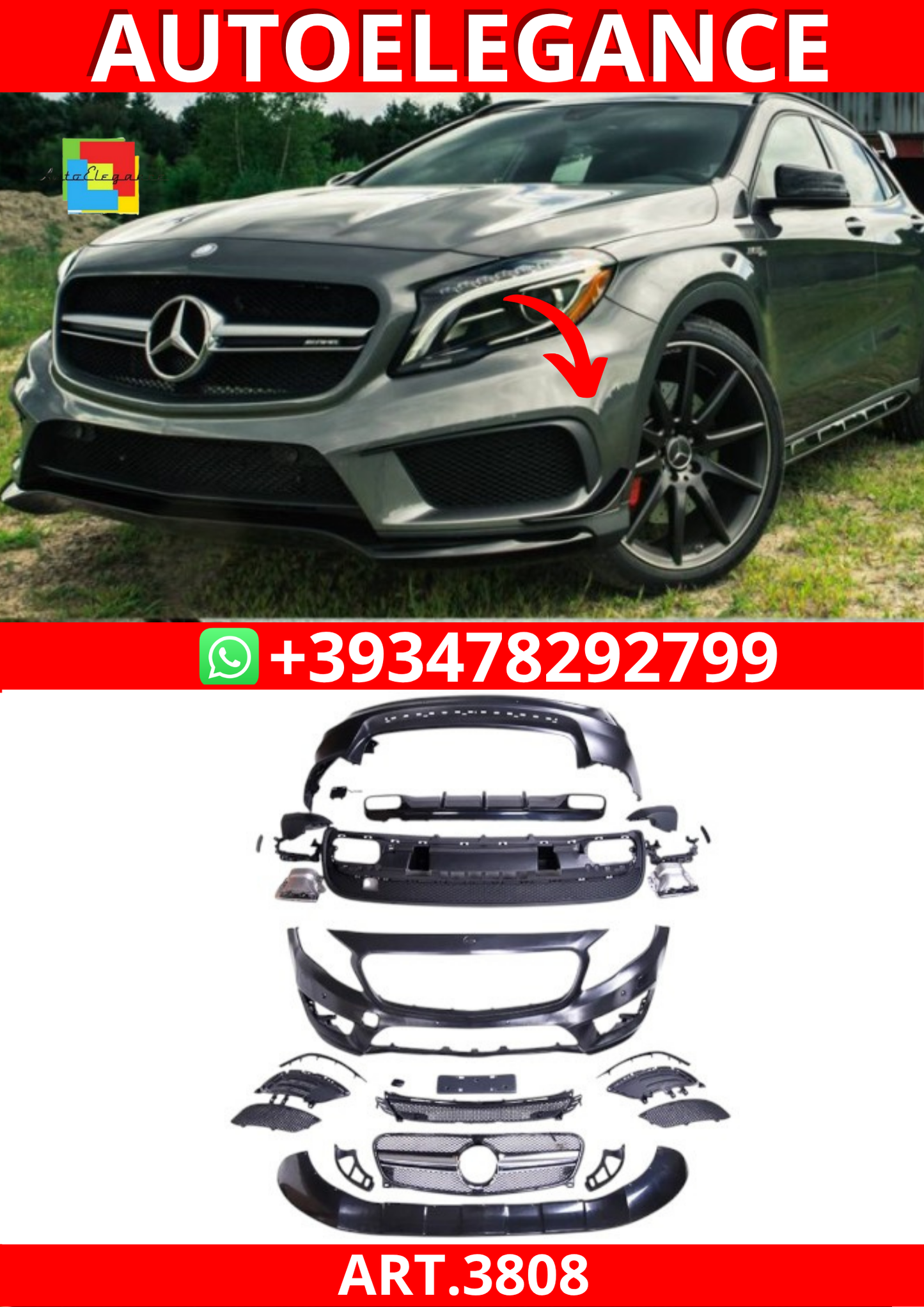 ART.3808 Bodykit GLA45 AMG Look for Mercedes GLA (X156) (2013-2016)