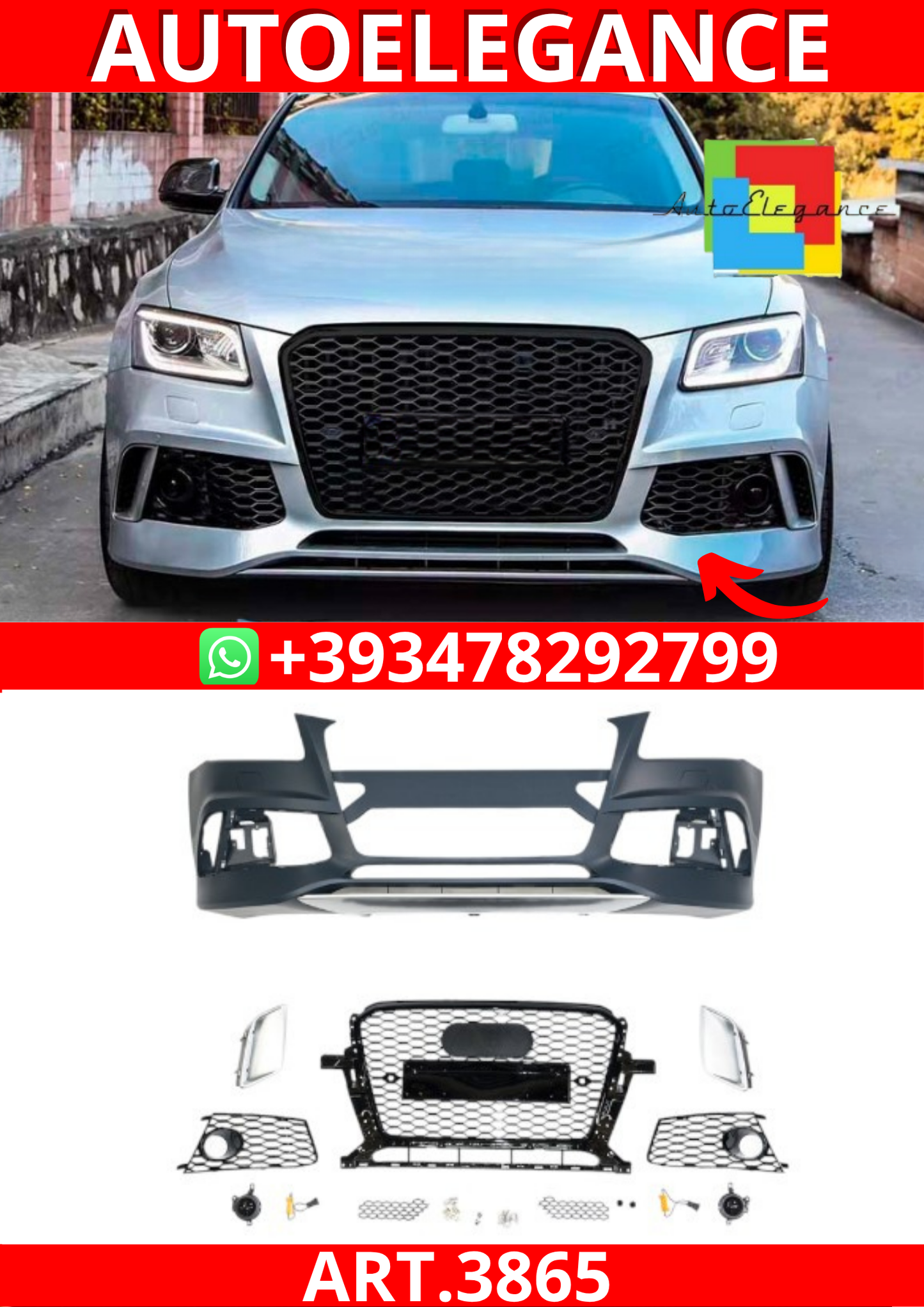 ART.3865 Paraurti anteriore RS Look per Audi Q5 (8R) Facelift (2012-2017)