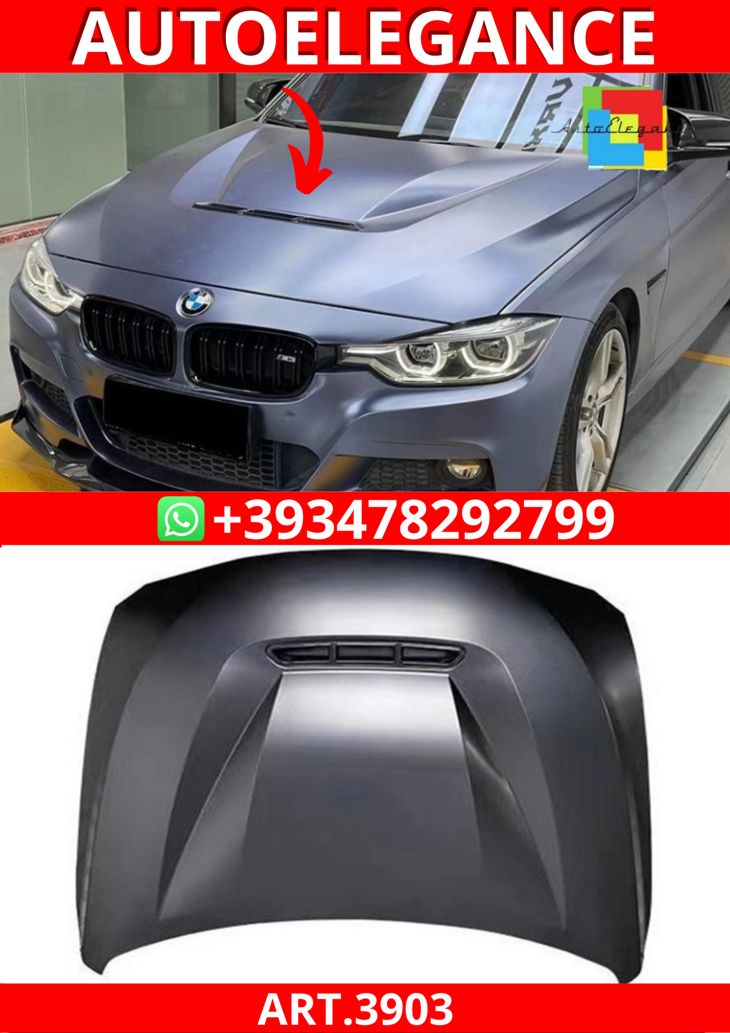 ART.3903  Cofano CS Look per BMW Serie 3 e 4 (F30/F31/F32/F33/F36) 13-19