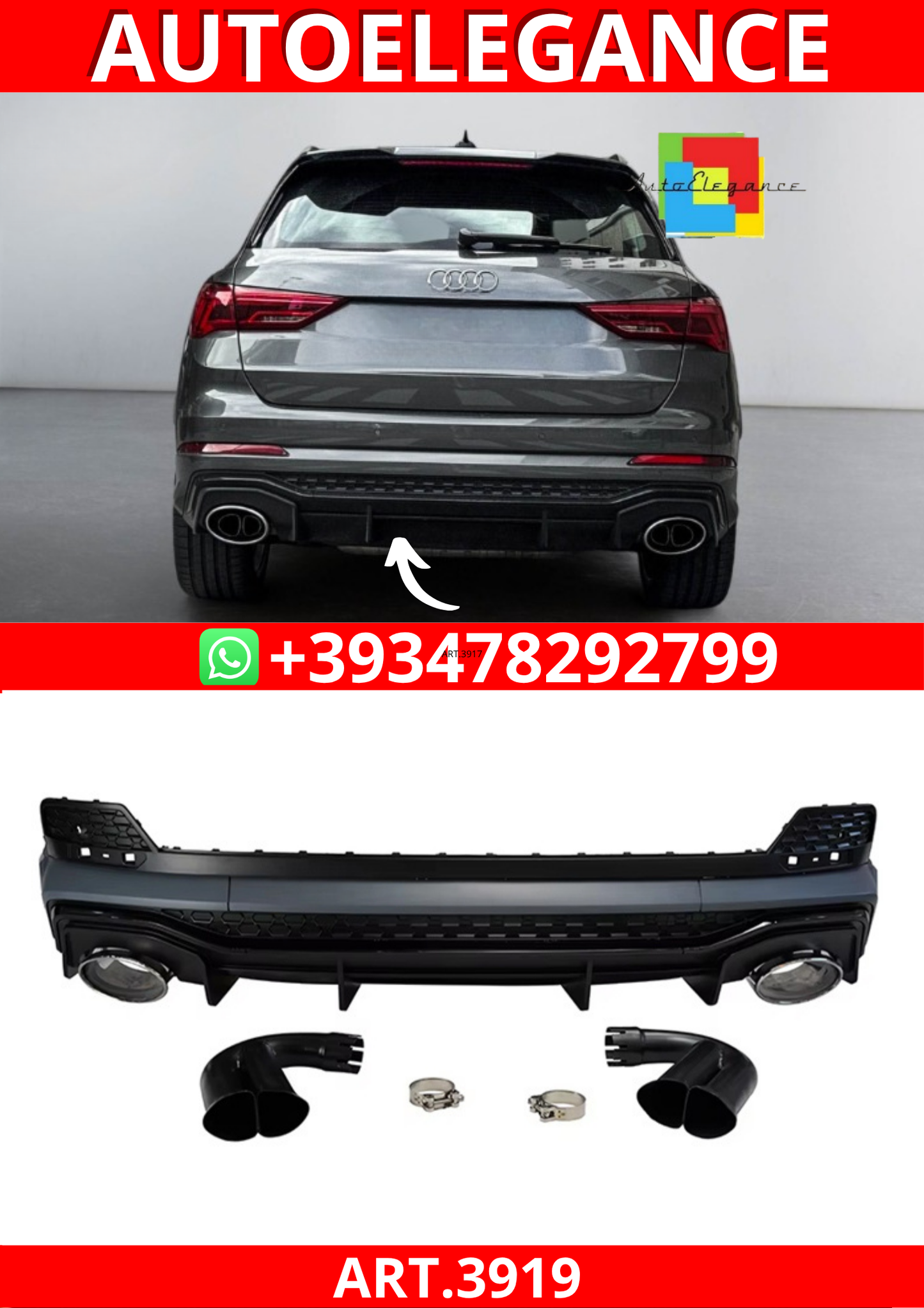 ART.3919 Diffusore RSQ3 Look per Audi Q3 (F3) Sportback (2019-2023) S-line