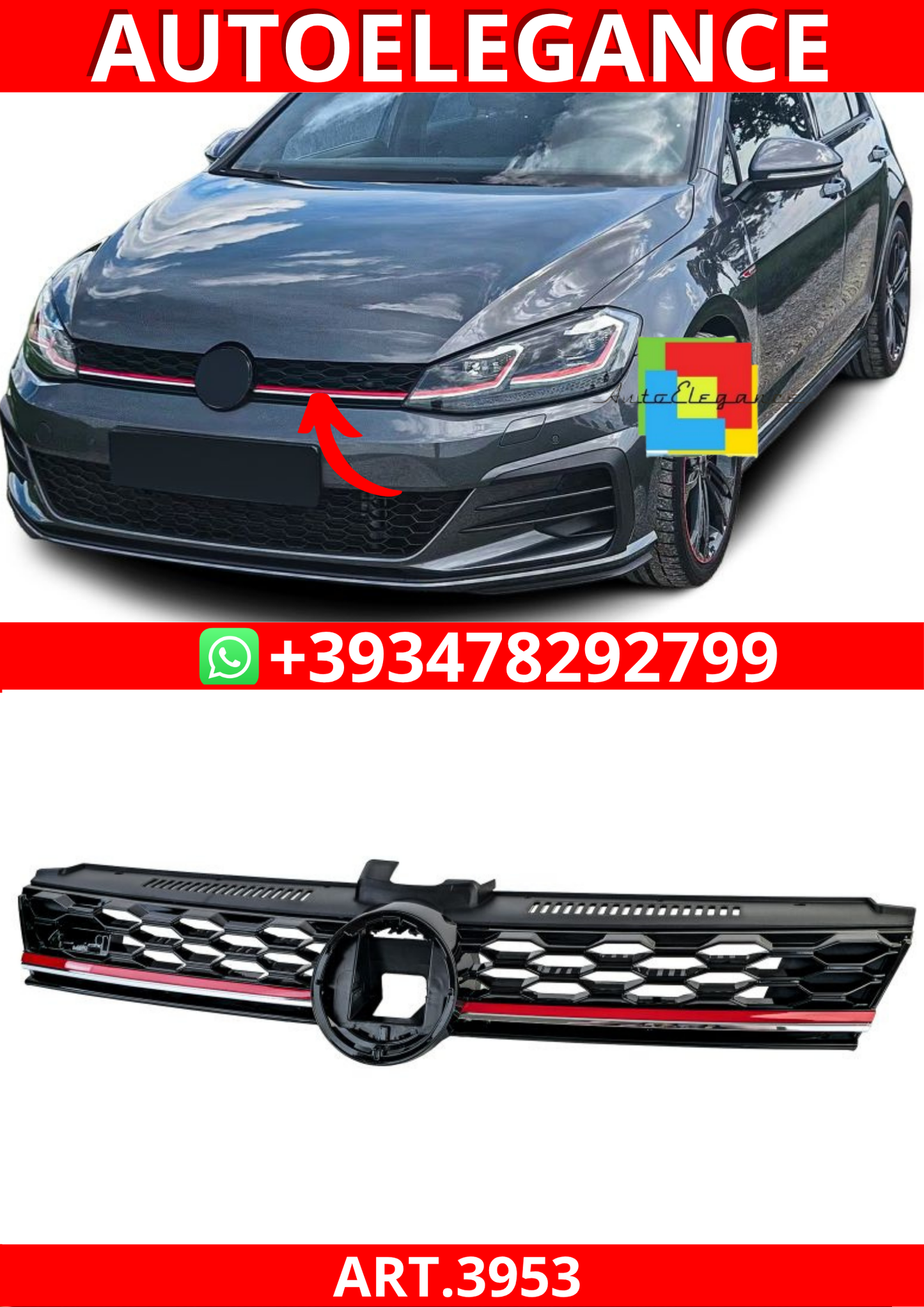 ART.3953 Griglia lucida per VW Golf 7 GTI Facelift 17-20