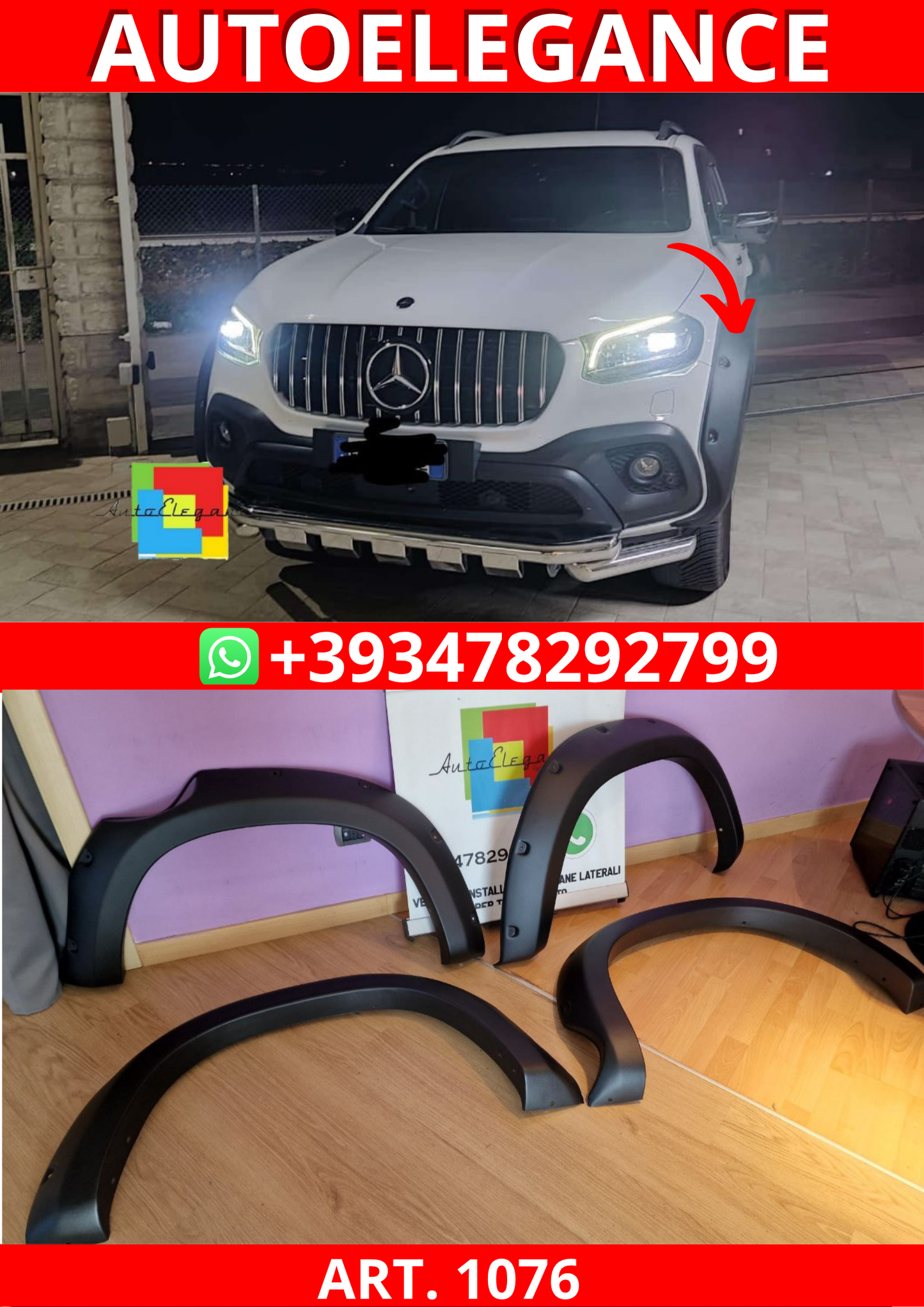 ART. 1076 PARAFANGHI MERCEDES CLASSE X W470 2017+ NERO OPACO