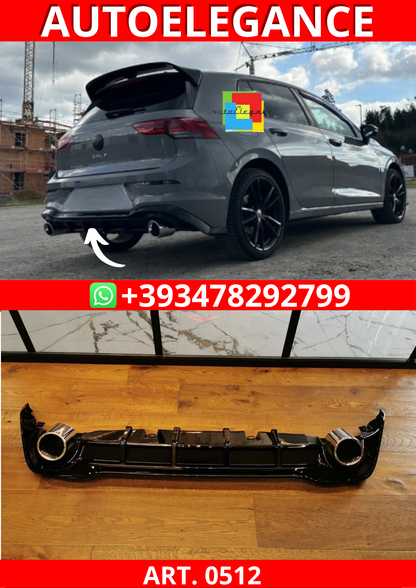 ART. 0512 DIFFUSORE GOLF 8 VIII 1+1 LOOK GTI NERO LUCIDO + TERMINALI