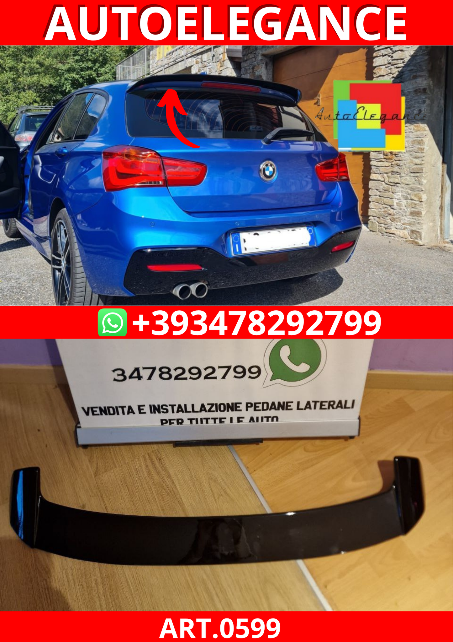 ART. 0599 SPOILER BMW SERIE 1 F20 F21 2011-2019 NERO LUCIDO