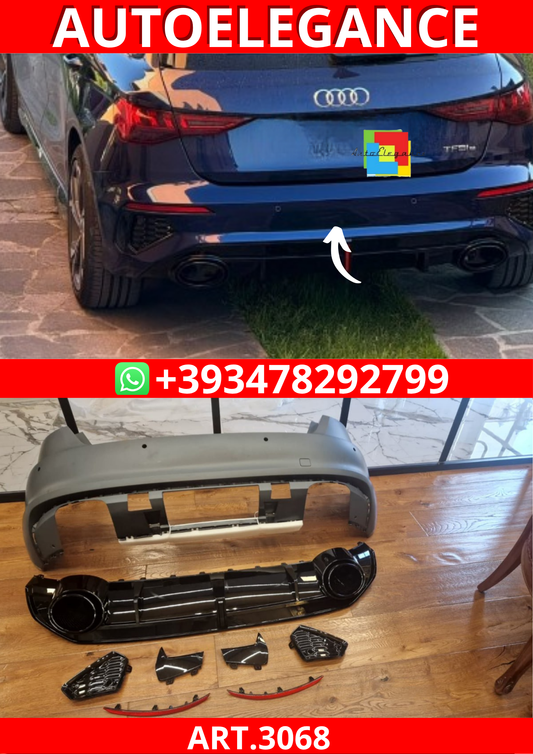 ART.3068  Paraurti Posteriore Audi A3 8Y Hatchback 2019-2024 Look RS3