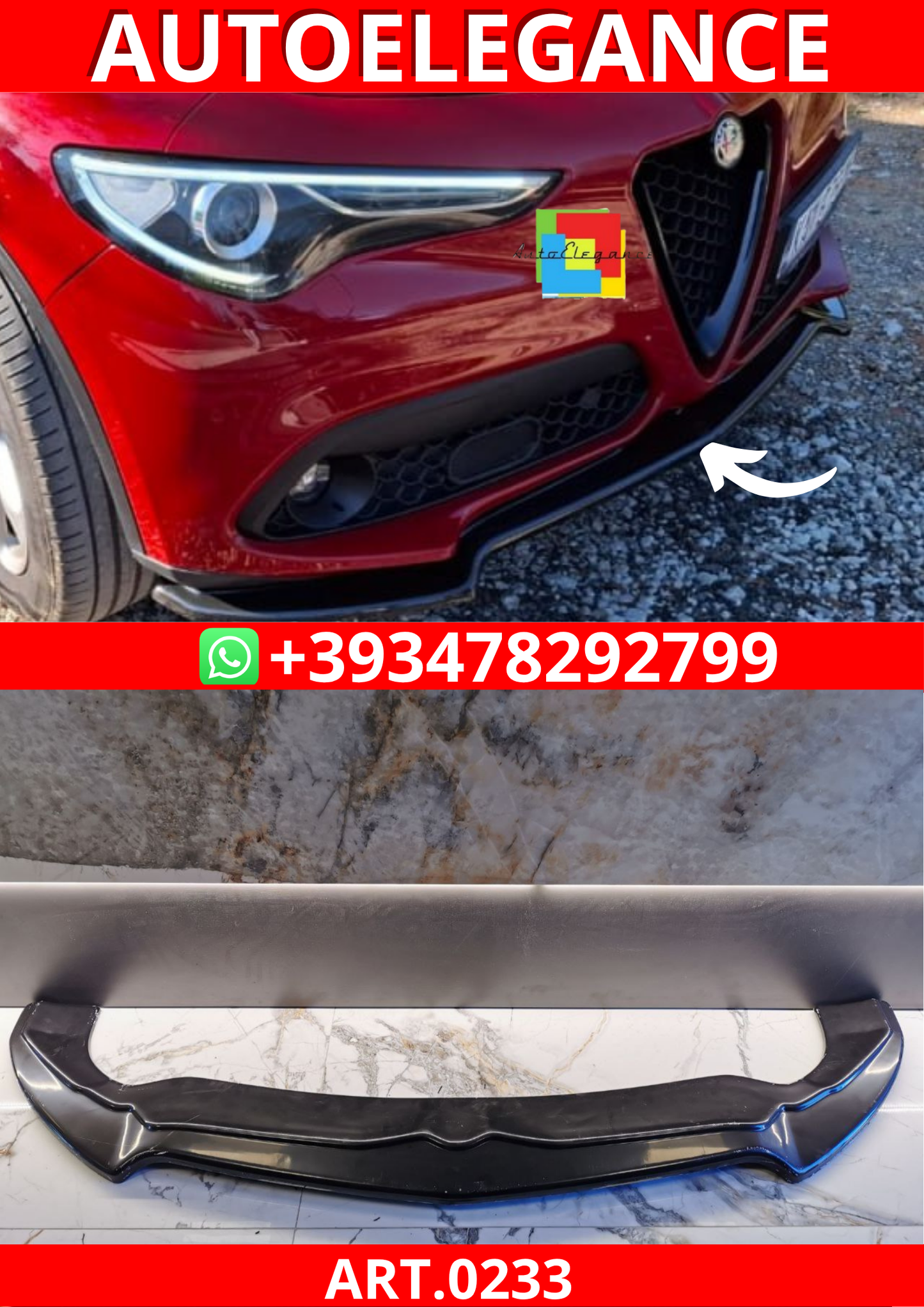 ART. 0233 SPLITTER ALFA ROMEO STELVIO 2016+ NERO LUCIDO