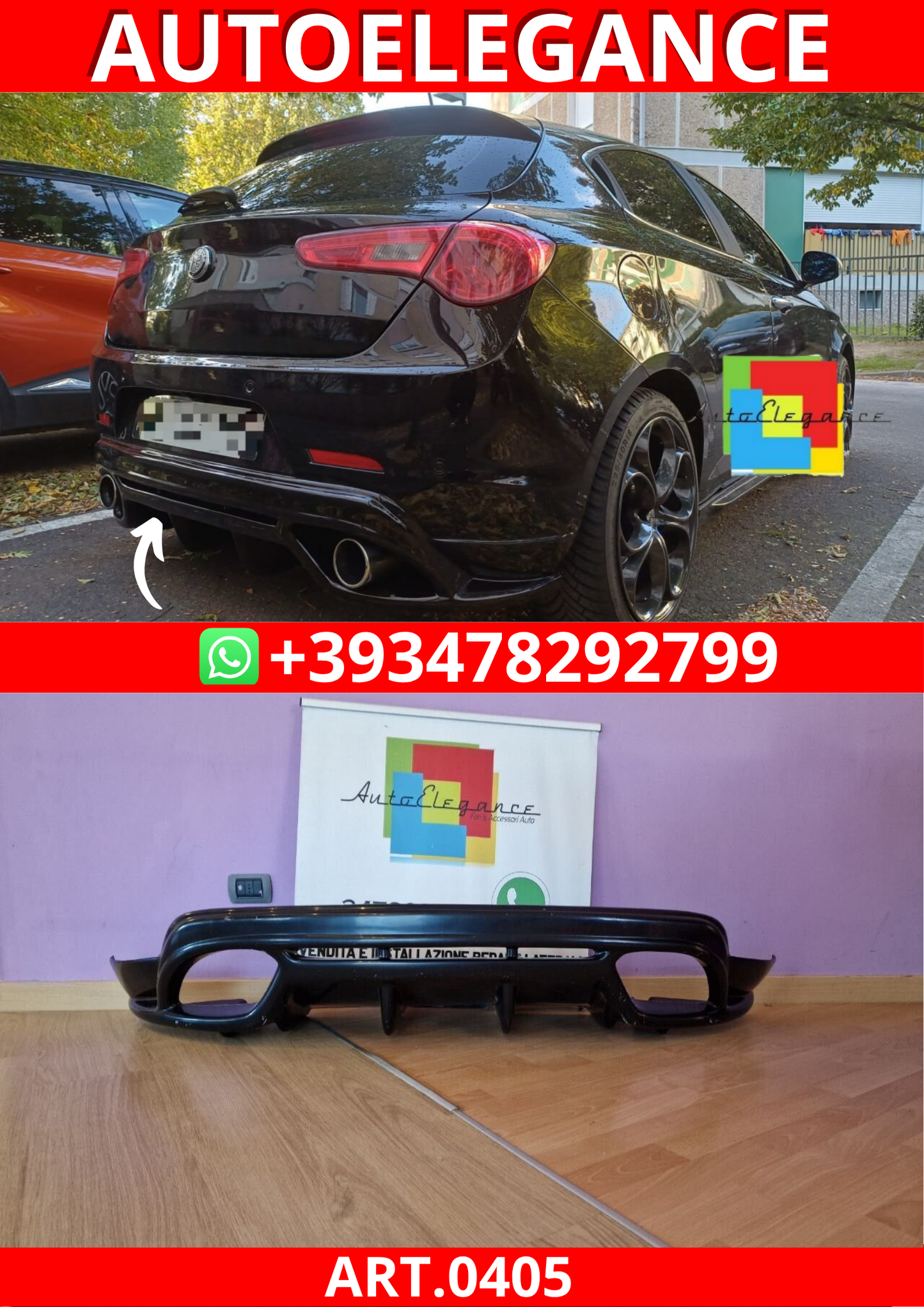 ART. 0405 DIFFUSORE ALFA ROMEO GIULIETTA LOOK QUADRIFOGLIO NERO LUCIDO
