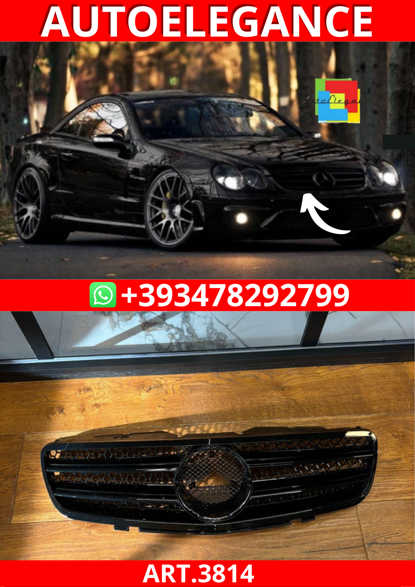 ART.3814 GRIGLIA MERCEDES SL R230 2001-2006 NERO LUCIDO