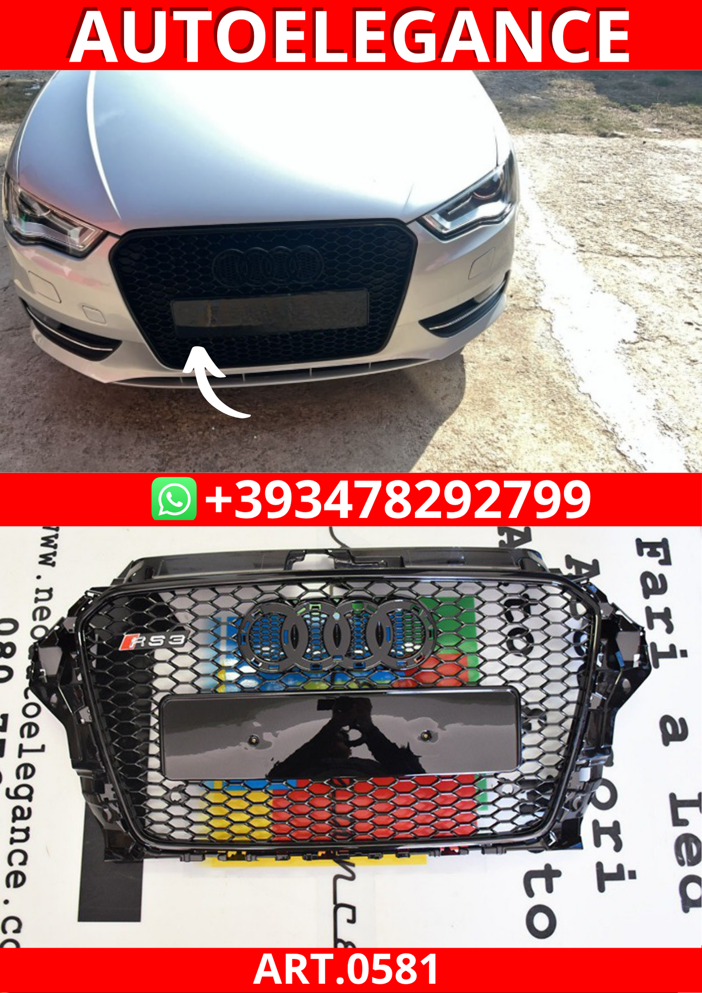ART. 0581 GRIGLIA AUDI A3 8V 2012-2016 LOOK RS3 NERA