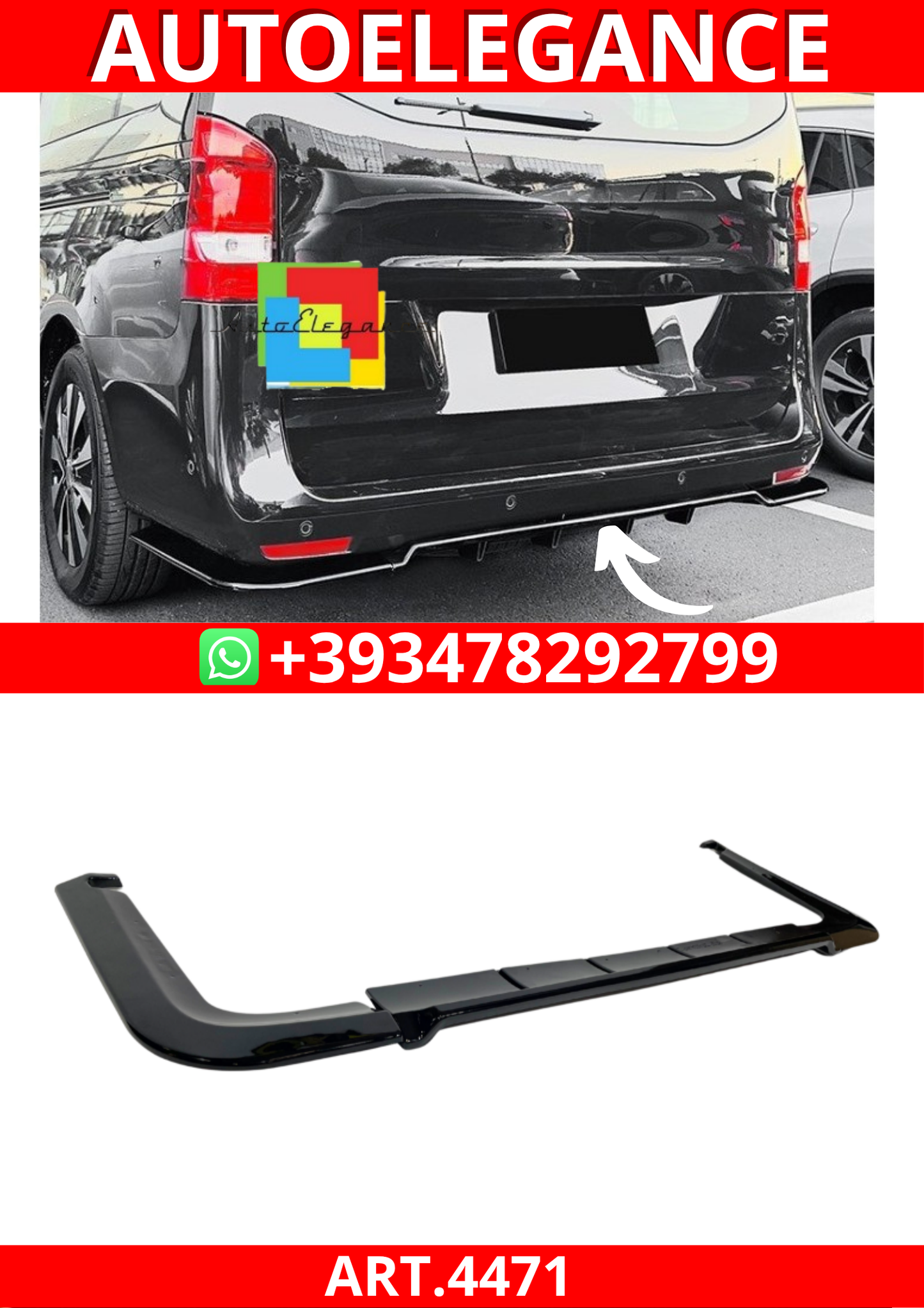 ART.4471 SPLITTER POSTRIORI Mercedes V -CLASS W447 Nero lucido