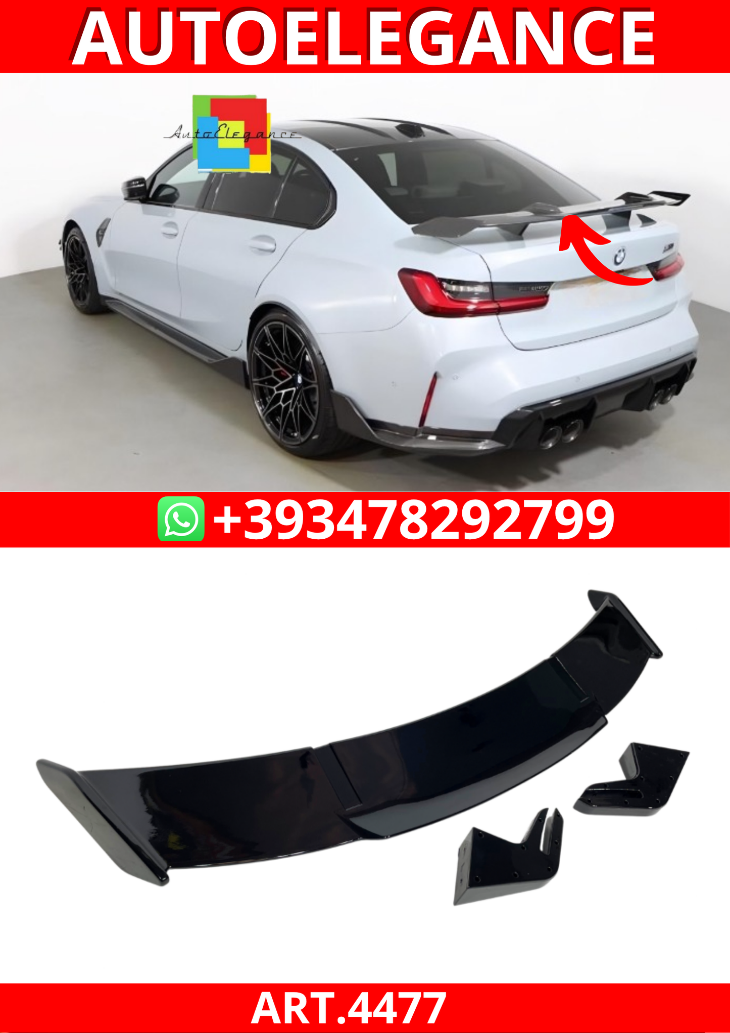 ART.4477  Spoiler Bmw G80 / G82 M4 Look M Performance Nero lucido
