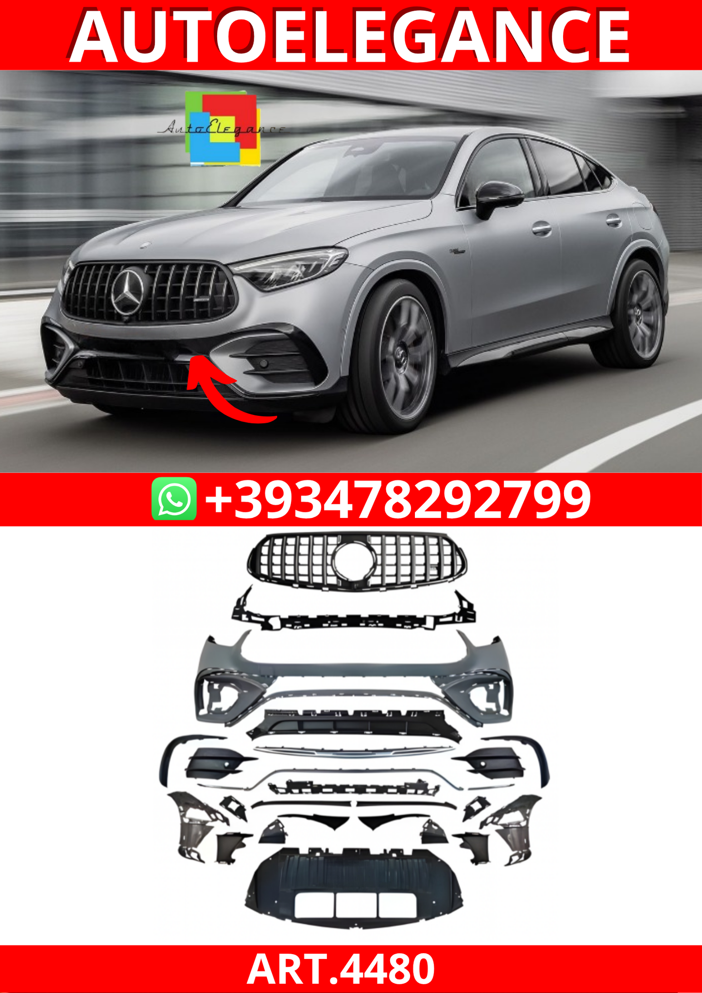 ART.4480 Paraurti Anteriore Mercedes X254 GLC 2023+ look AMG GLC63S
