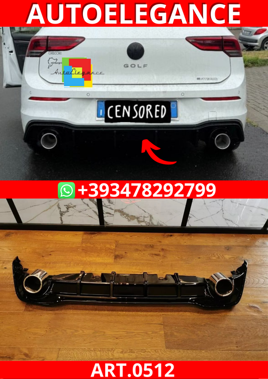 ART. 0512 DIFFUSORE GOLF 8 VIII 1+1 LOOK GTI NERO LUCIDO + TERMINALI