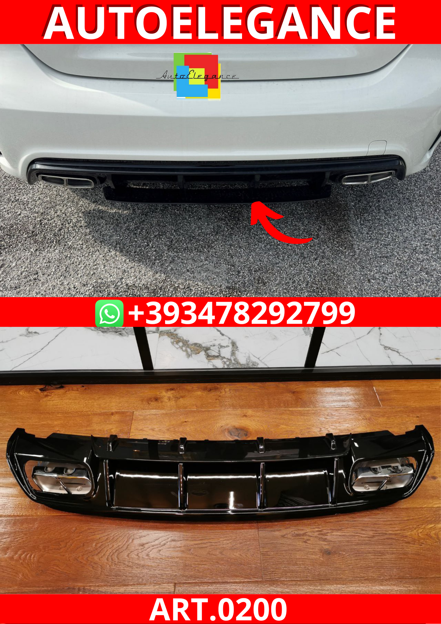 ART. 0512 DIFFUSORE GOLF 8 VIII 1+1 LOOK GTI NERO LUCIDO + TERMINALI (Copia)