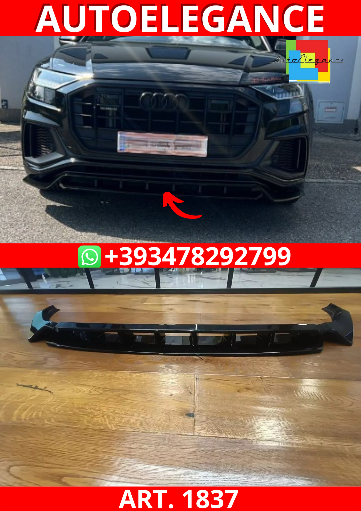 ART. 1837 SPLITTER Q8 2018-2023 SLINE SQ8 NERO LUCIDO (4 PEZZI)